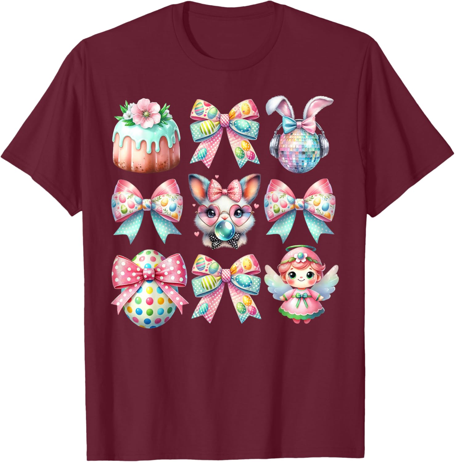 Easter Bunny Face Coquette Bow Blowing Bubble Girls Women T-Shirt