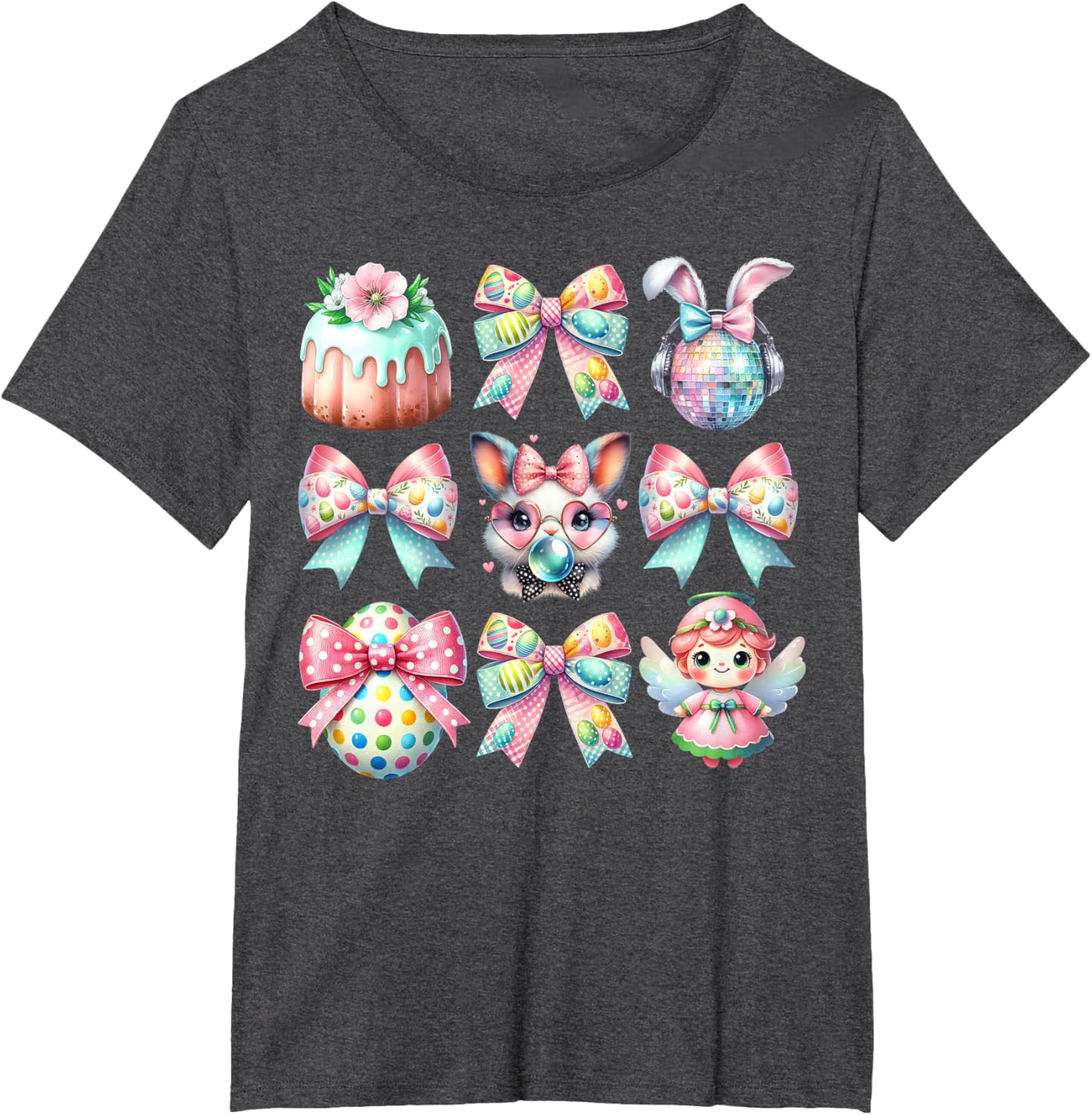 Easter Bunny Face Coquette Bow Blowing Bubble Girls Women T-Shirt