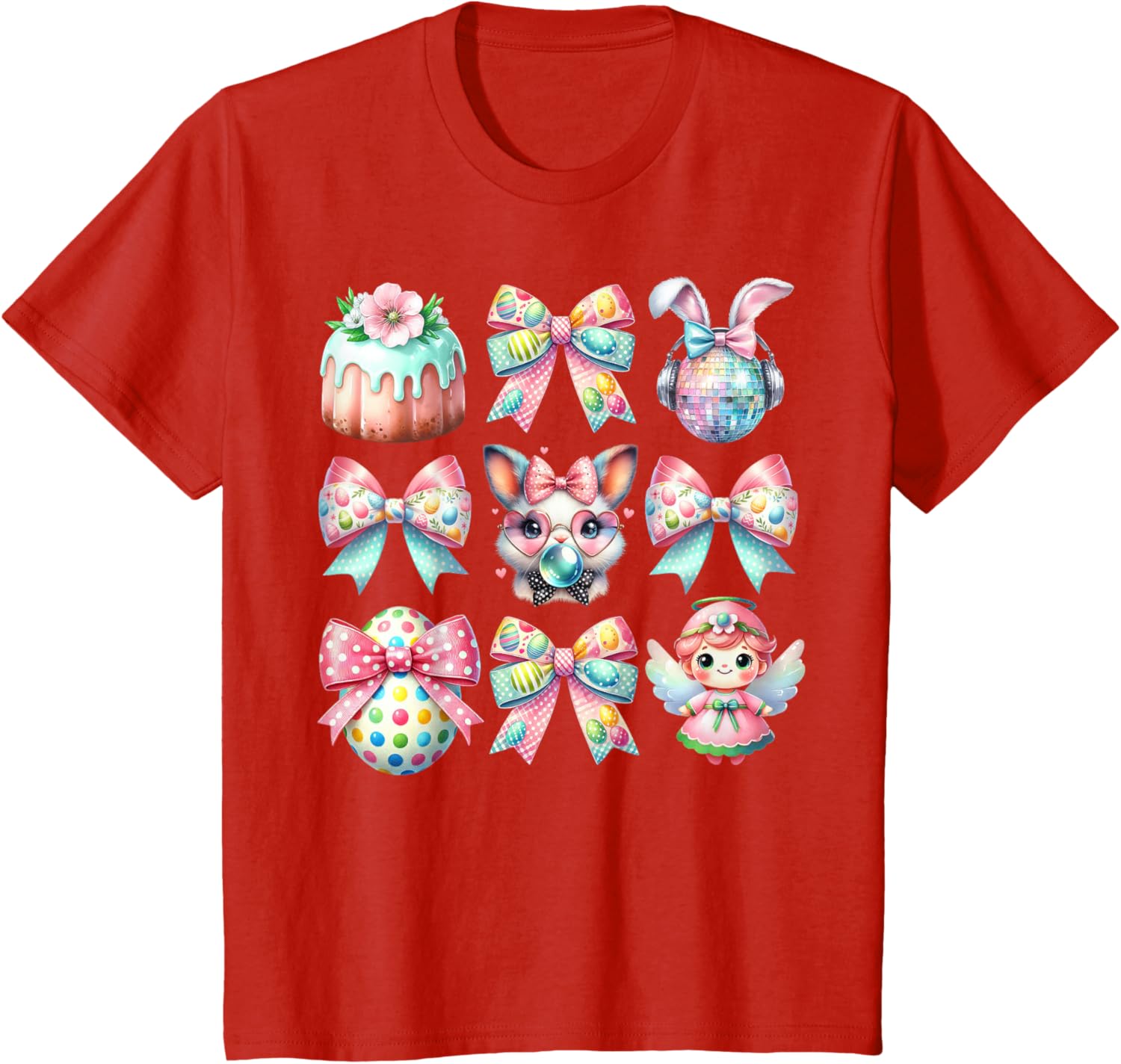 Easter Bunny Face Coquette Bow Blowing Bubble Girls Women T-Shirt