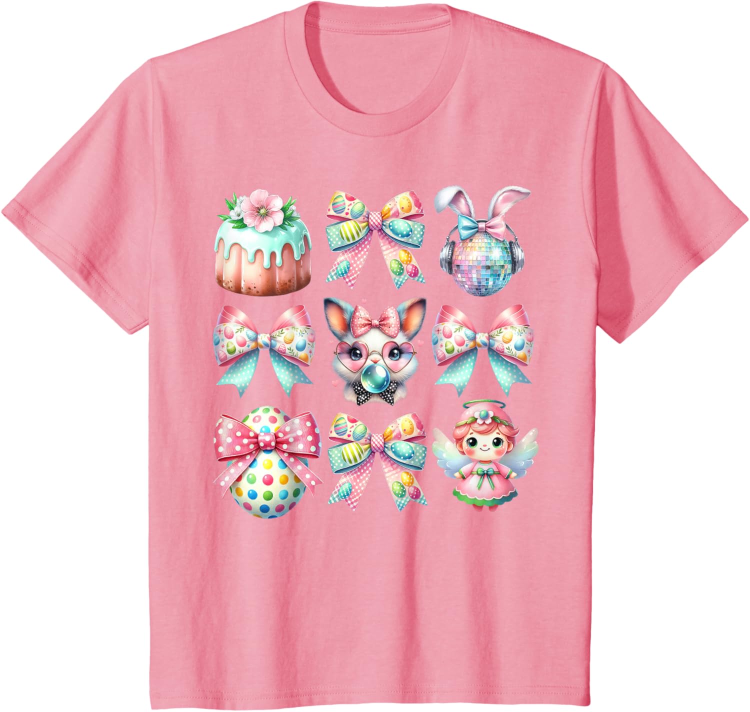 Easter Bunny Face Coquette Bow Blowing Bubble Girls Women T-Shirt