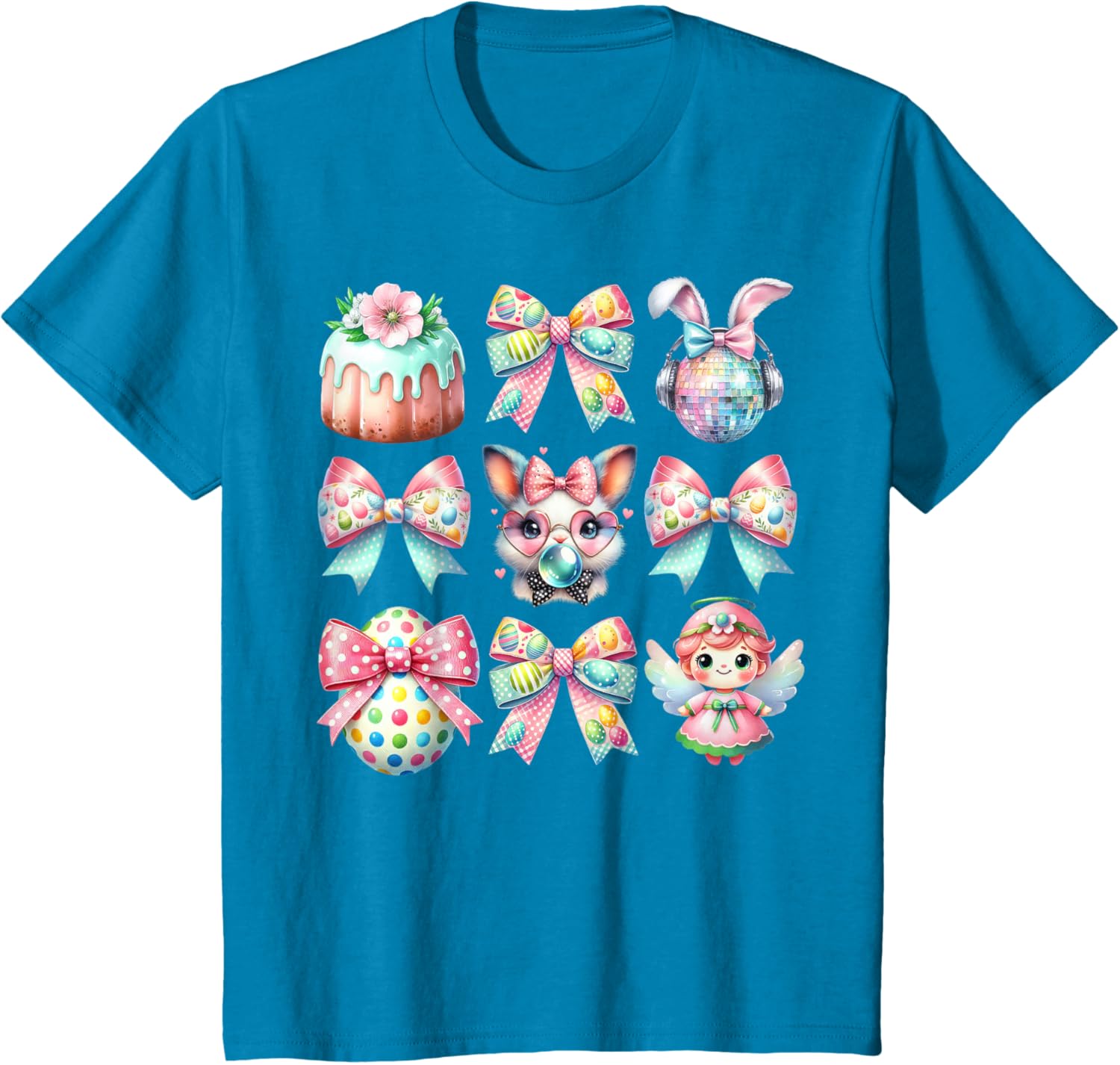 Easter Bunny Face Coquette Bow Blowing Bubble Girls Women T-Shirt