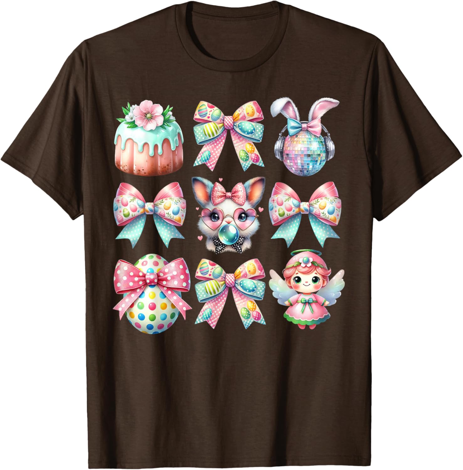 Easter Bunny Face Coquette Bow Blowing Bubble Girls Women T-Shirt