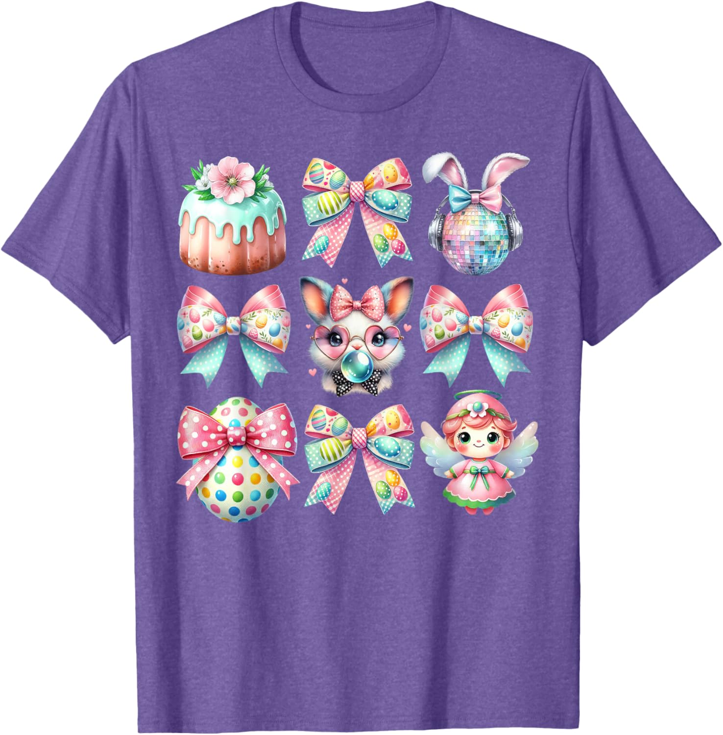 Easter Bunny Face Coquette Bow Blowing Bubble Girls Women T-Shirt