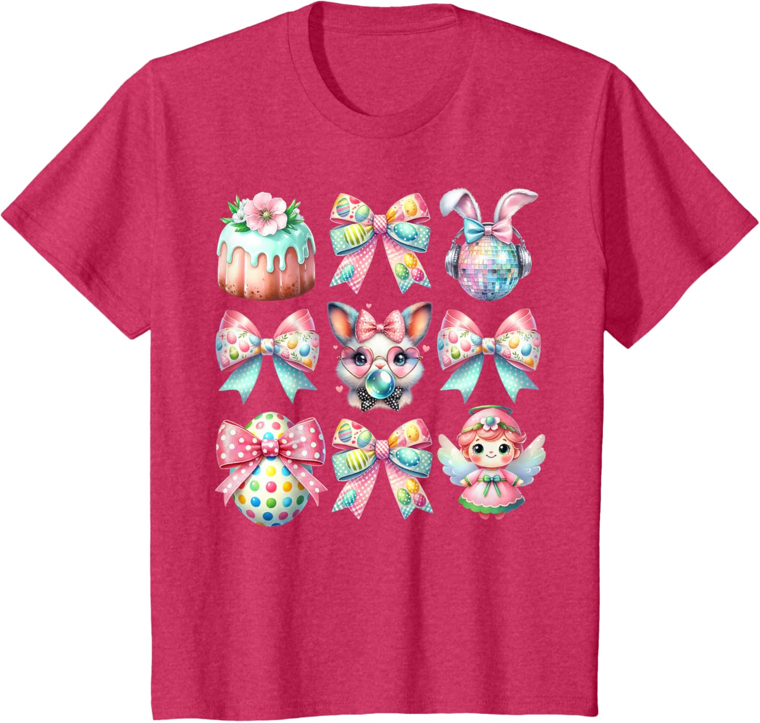 Easter Bunny Face Coquette Bow Blowing Bubble Girls Women T-Shirt