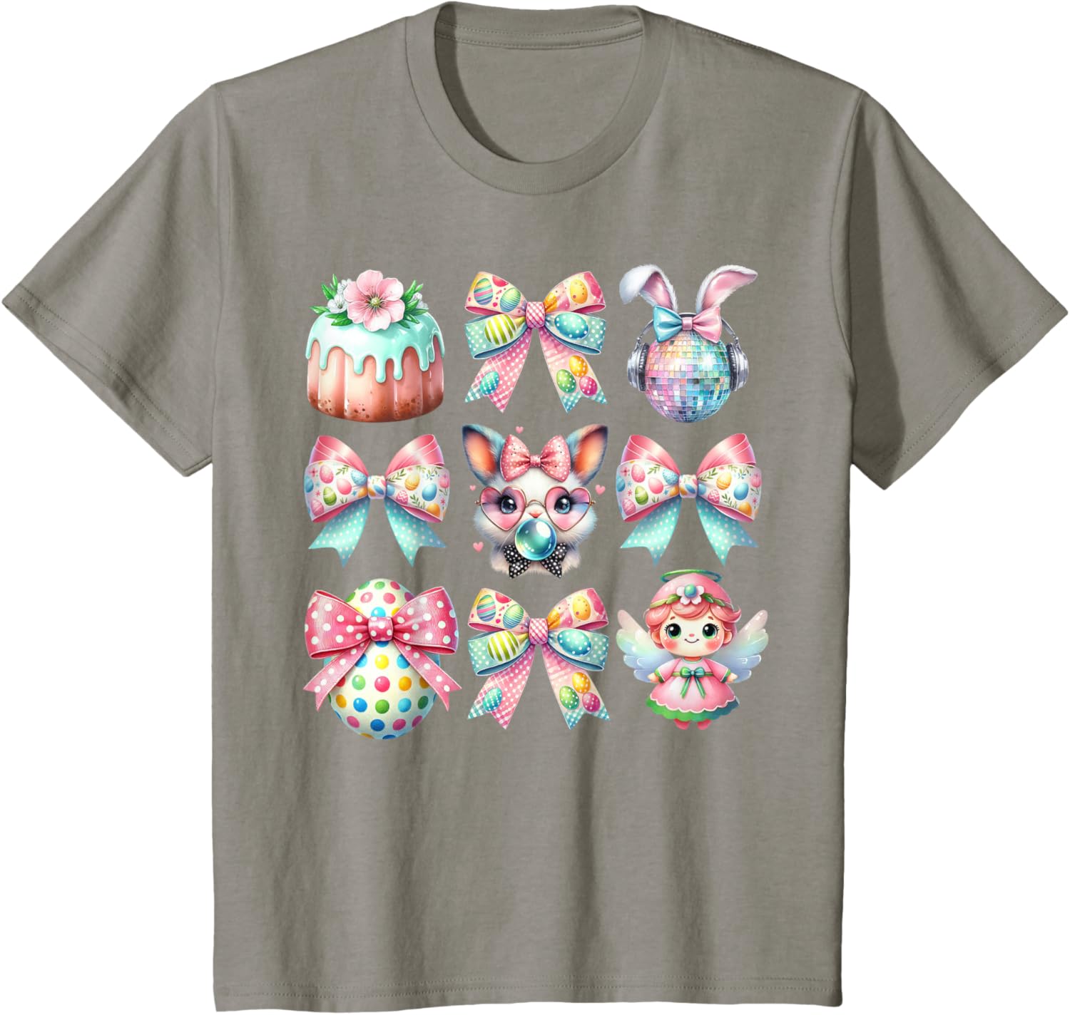 Easter Bunny Face Coquette Bow Blowing Bubble Girls Women T-Shirt