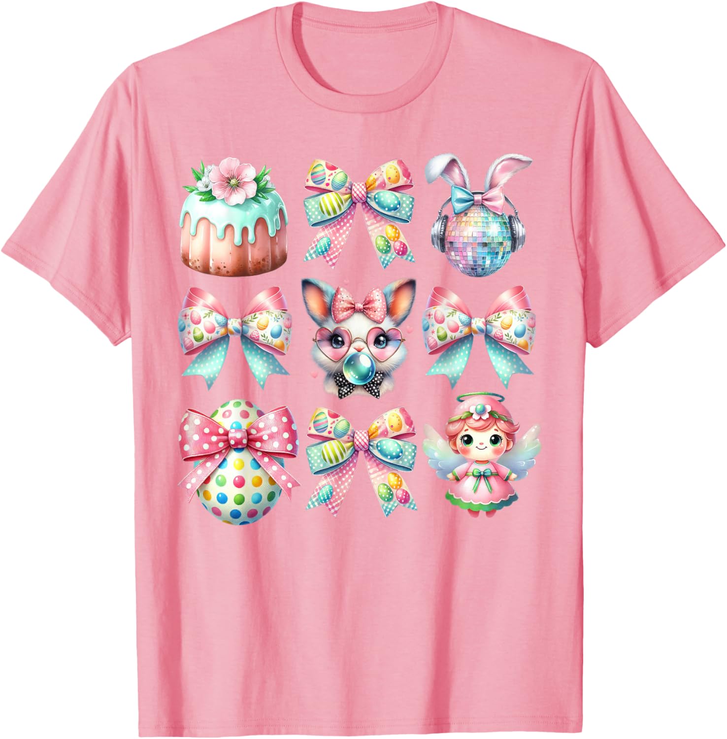 Easter Bunny Face Coquette Bow Blowing Bubble Girls Women T-Shirt