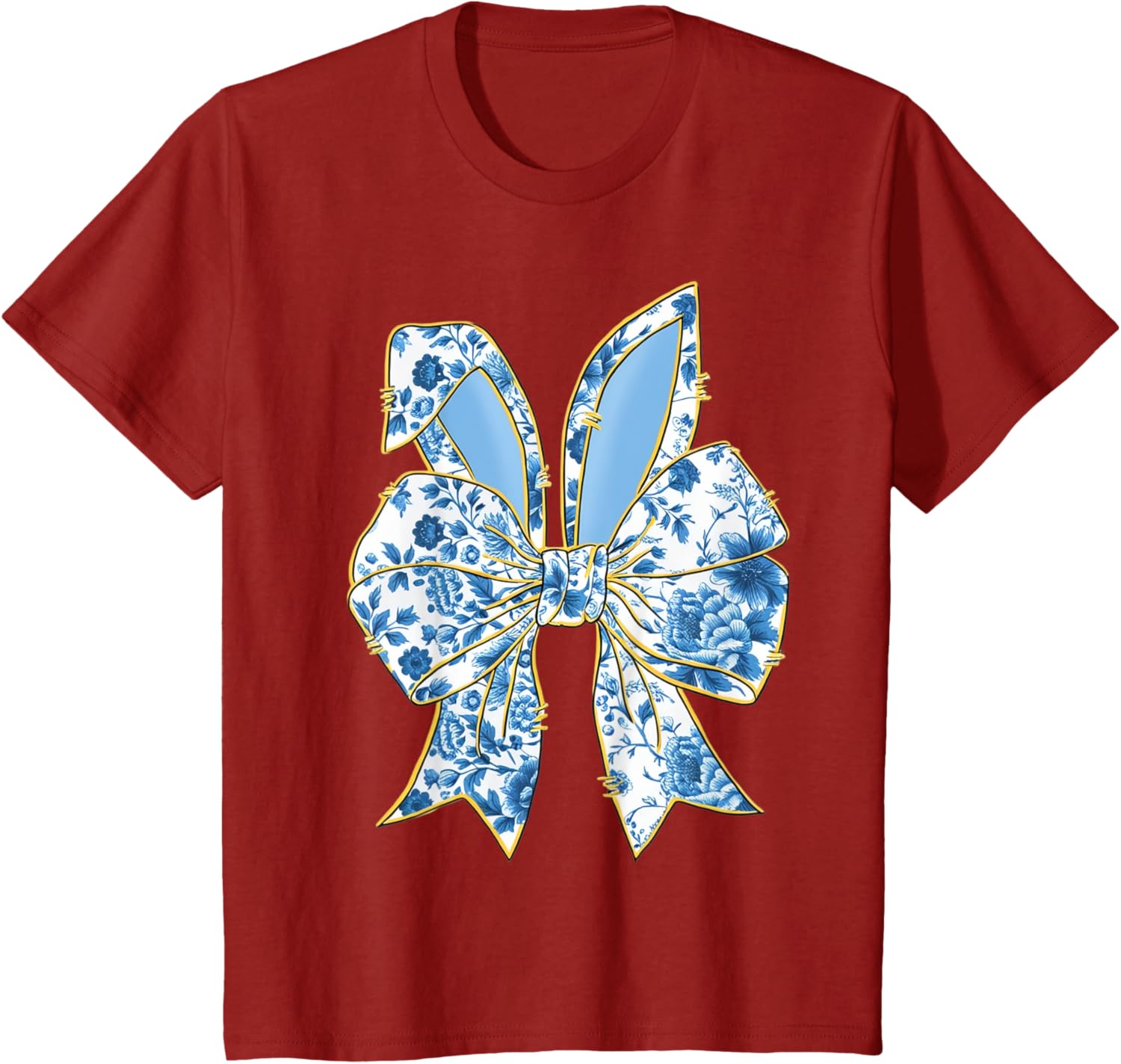 Easter Bunny Nurse Coquette Bow Bunny Ears Blue Floral Women T-Shirt