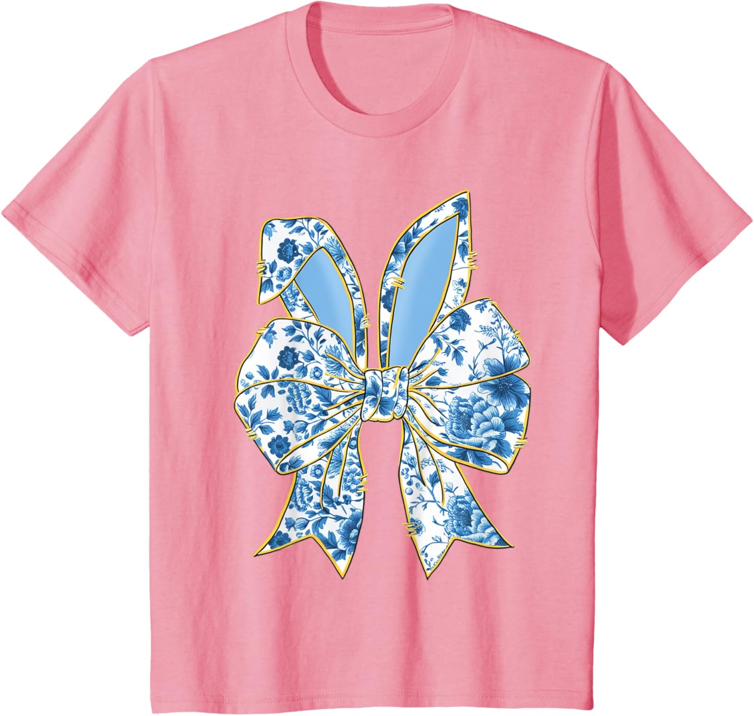 Easter Bunny Nurse Coquette Bow Bunny Ears Blue Floral Women T-Shirt