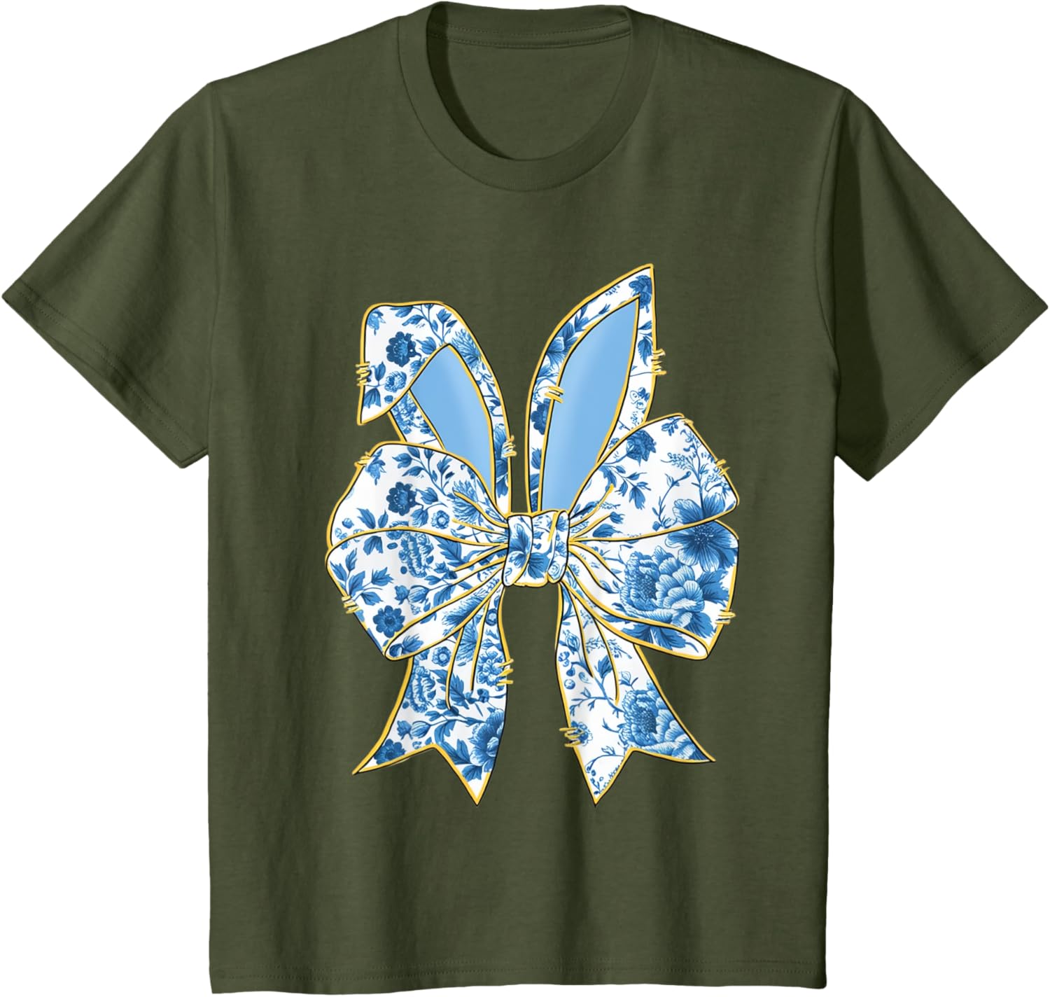 Easter Bunny Nurse Coquette Bow Bunny Ears Blue Floral Women T-Shirt