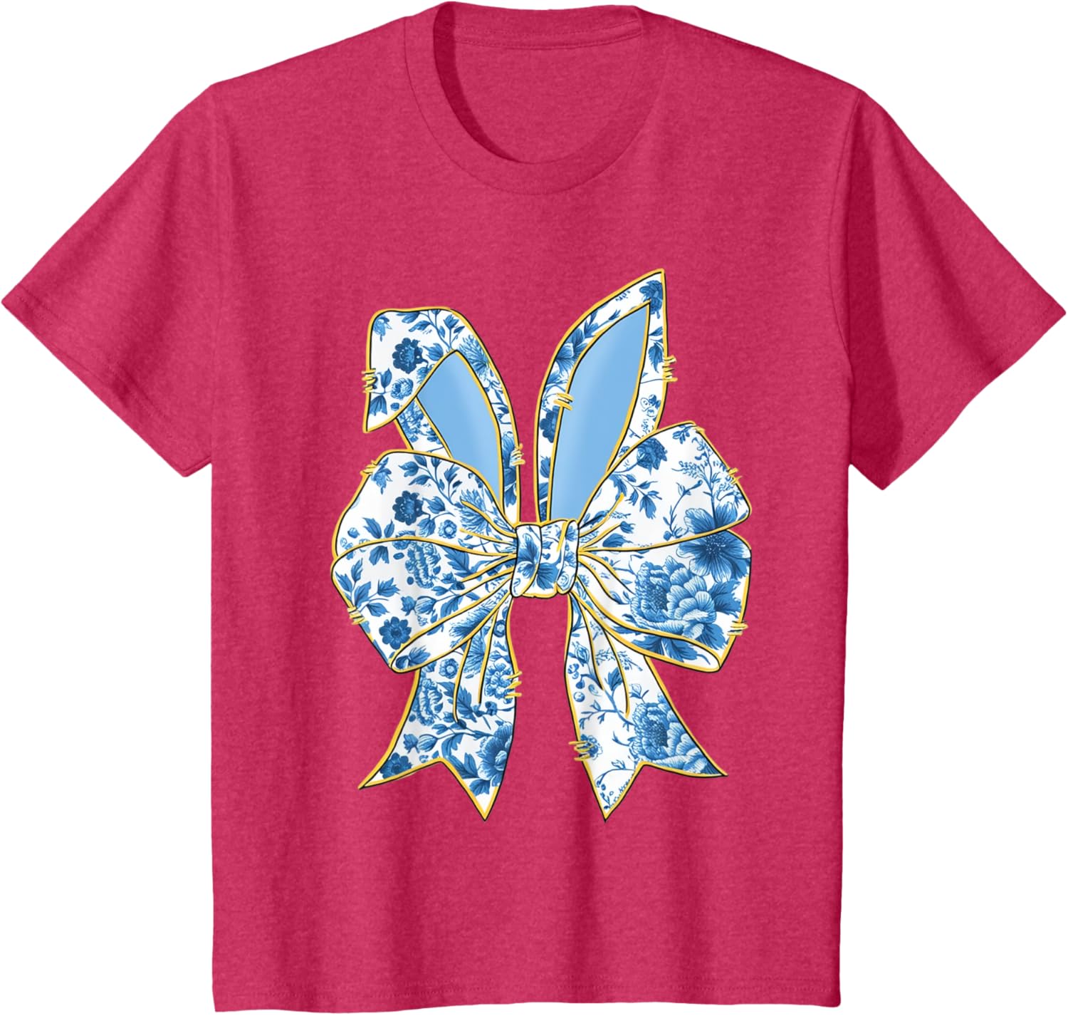 Easter Bunny Nurse Coquette Bow Bunny Ears Blue Floral Women T-Shirt