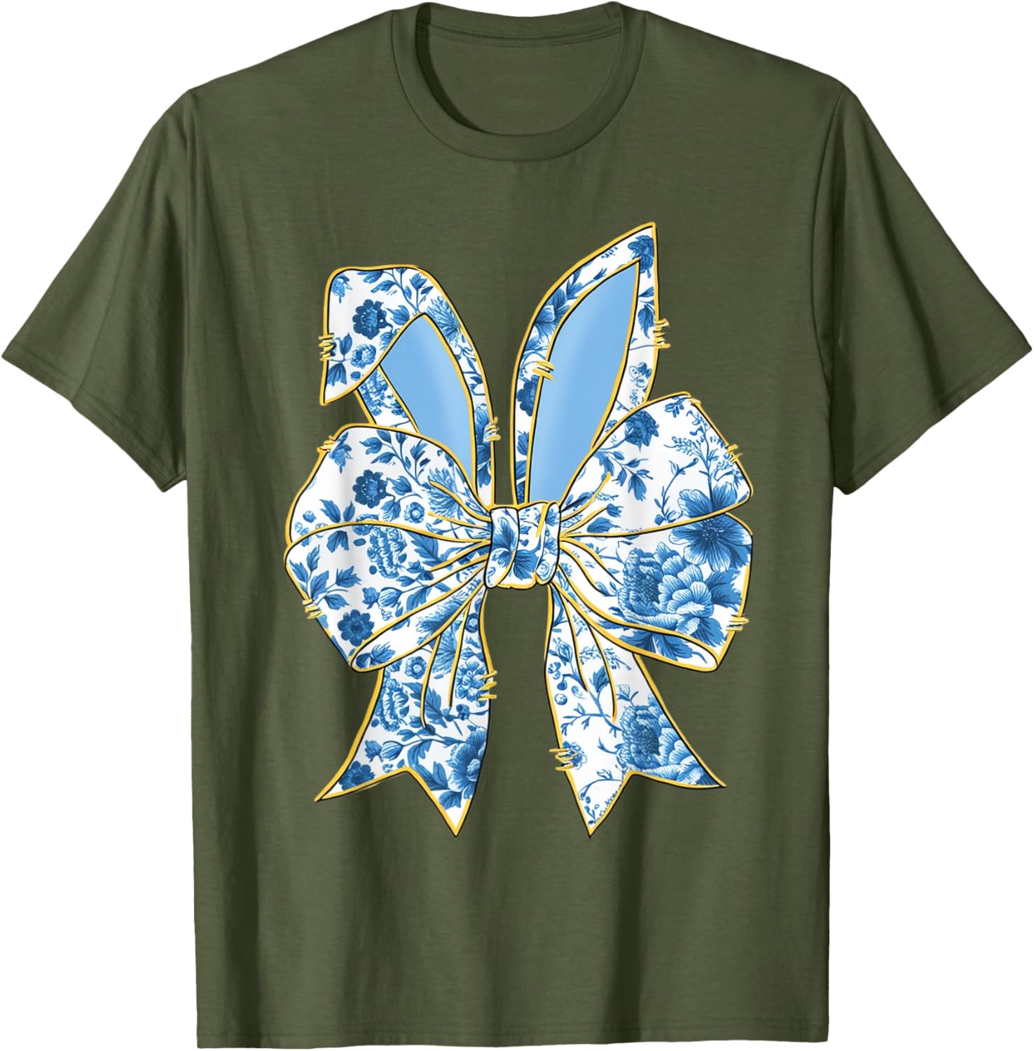 Easter Bunny Nurse Coquette Bow Bunny Ears Blue Floral Women T-Shirt