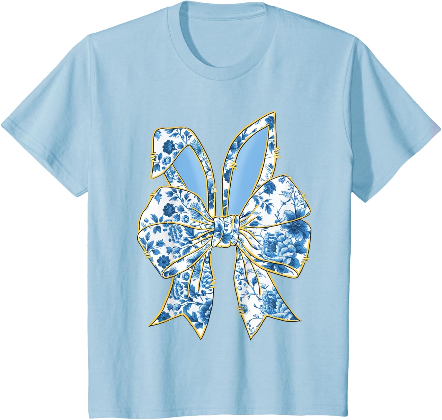 Easter Bunny Nurse Coquette Bow Bunny Ears Blue Floral Women T-Shirt