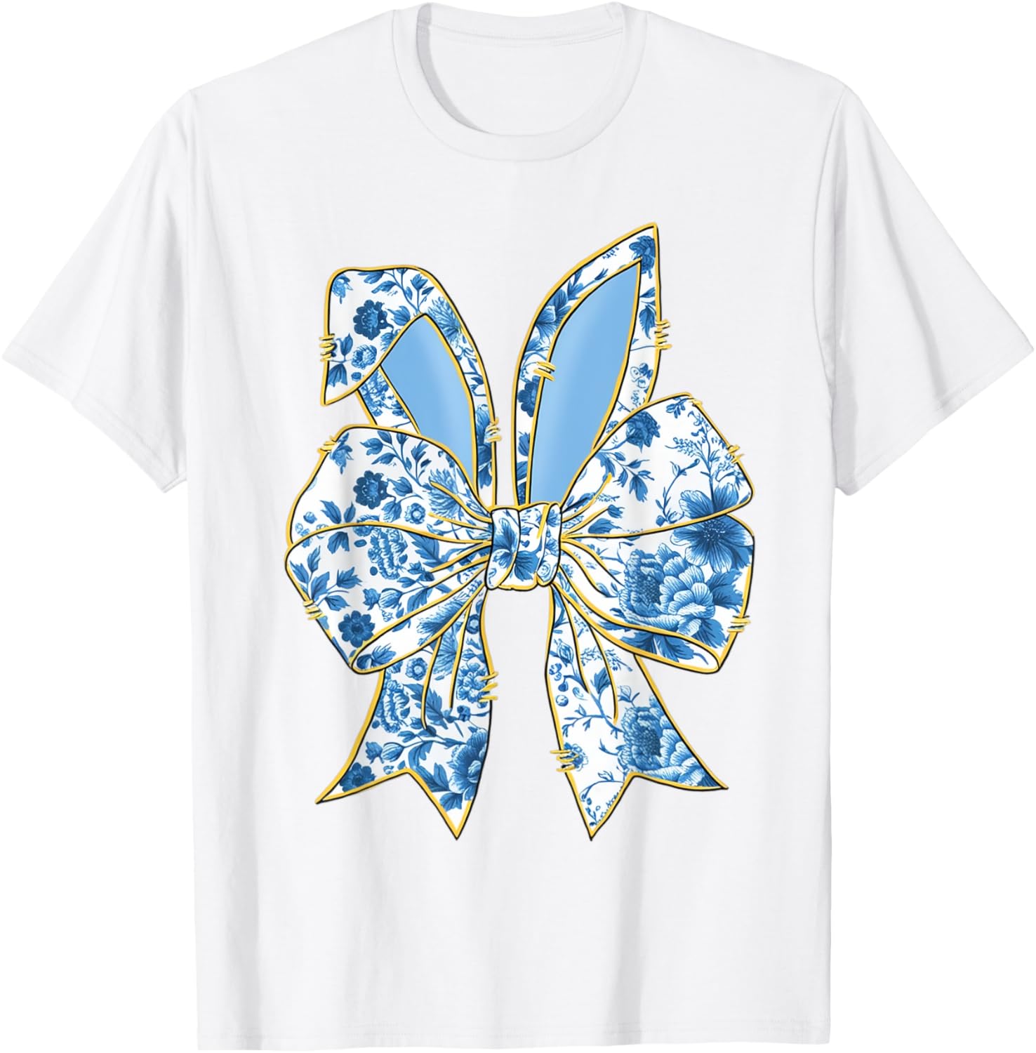 Easter Bunny Nurse Coquette Bow Bunny Ears Blue Floral Women T-Shirt