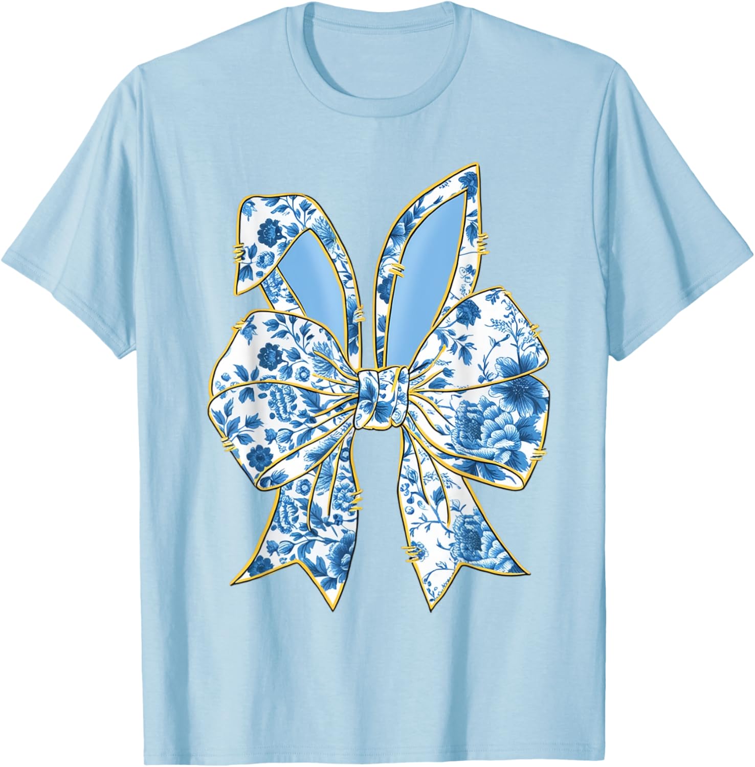 Easter Bunny Nurse Coquette Bow Bunny Ears Blue Floral Women T-Shirt