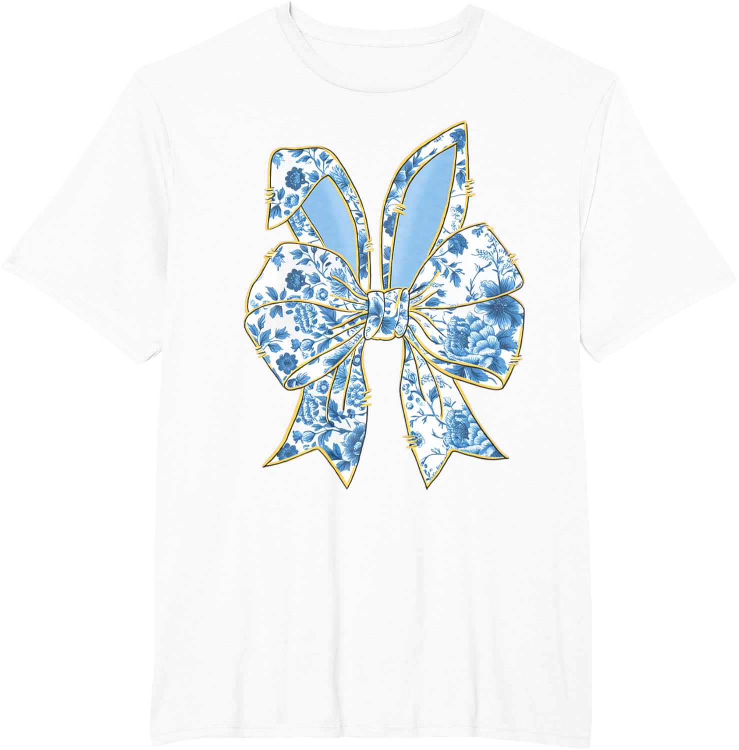 Easter Bunny Nurse Coquette Bow Bunny Ears Blue Floral Women T-Shirt