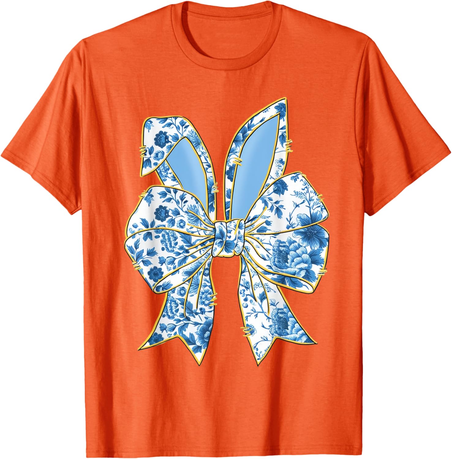 Easter Bunny Nurse Coquette Bow Bunny Ears Blue Floral Women T-Shirt