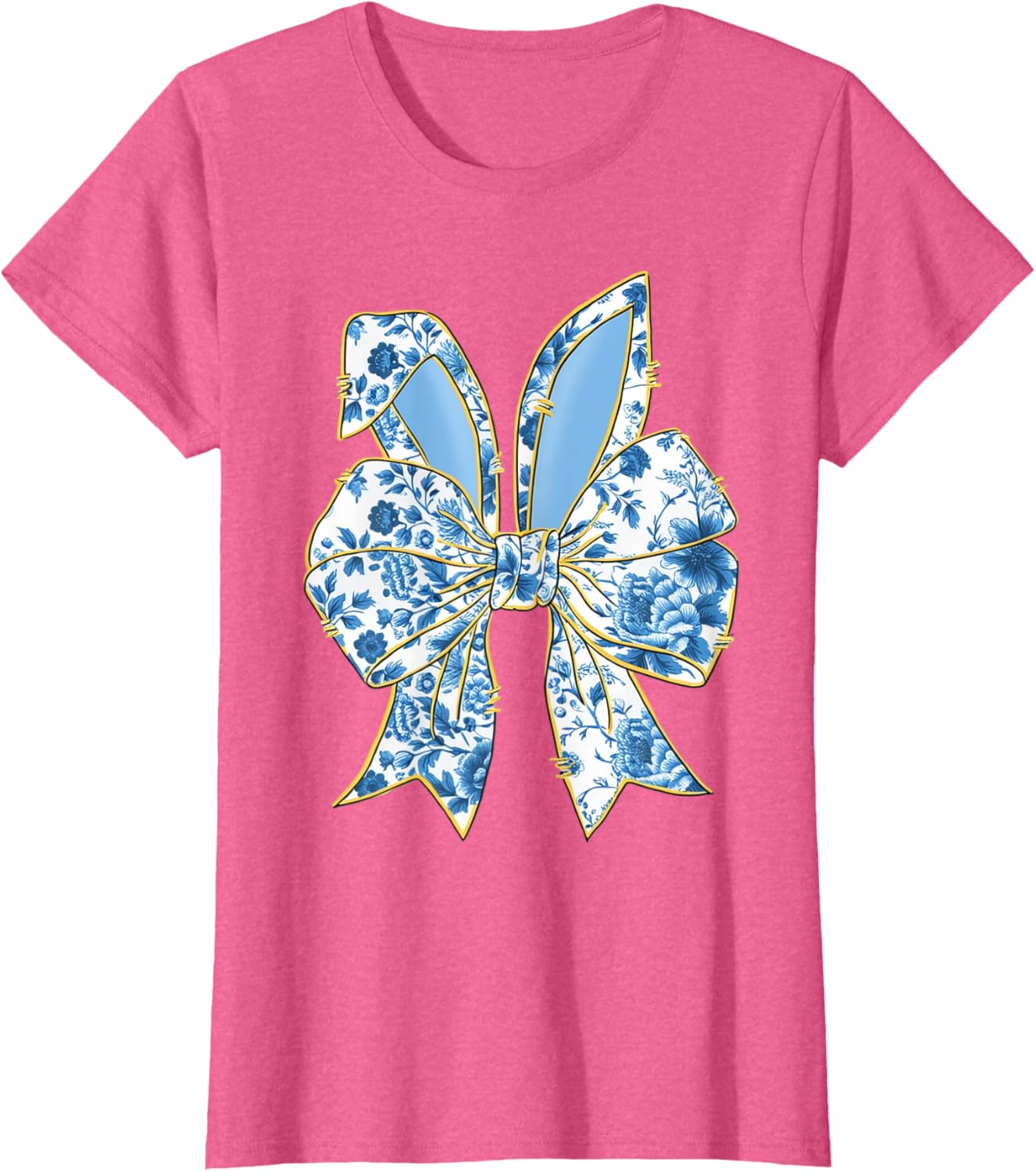 Easter Bunny Nurse Coquette Bow Bunny Ears Blue Floral Women T-Shirt