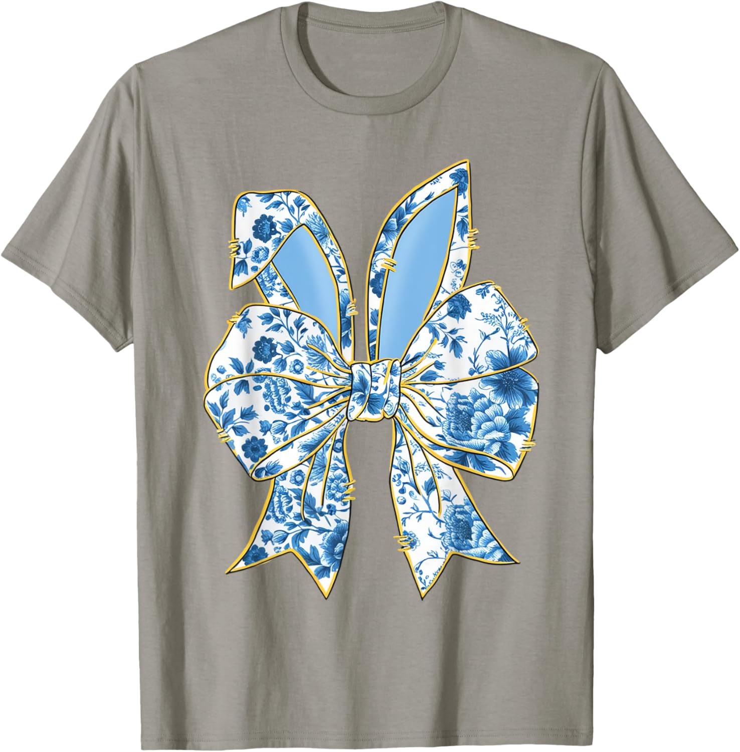 Easter Bunny Nurse Coquette Bow Bunny Ears Blue Floral Women T-Shirt