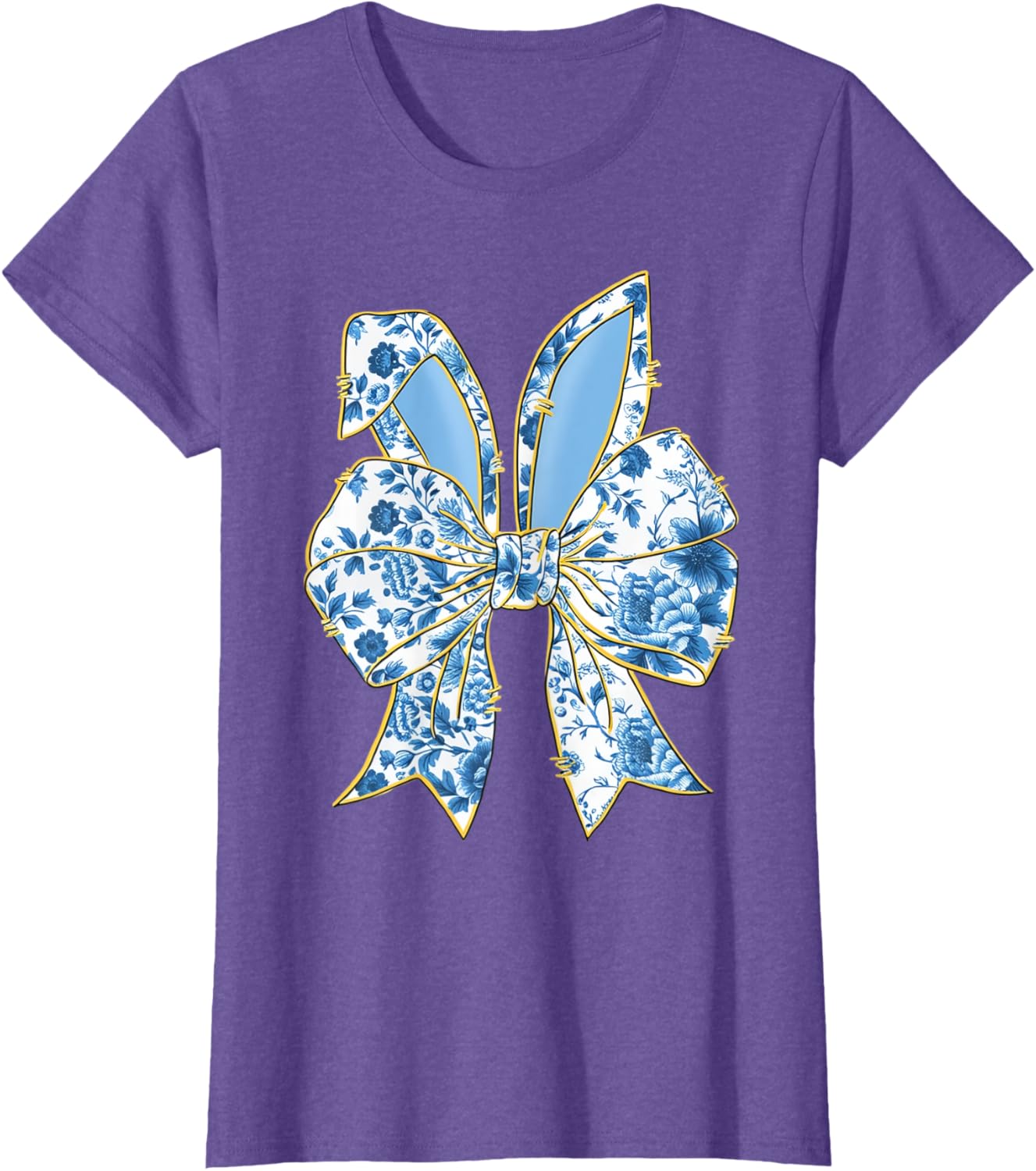 Easter Bunny Nurse Coquette Bow Bunny Ears Blue Floral Women T-Shirt