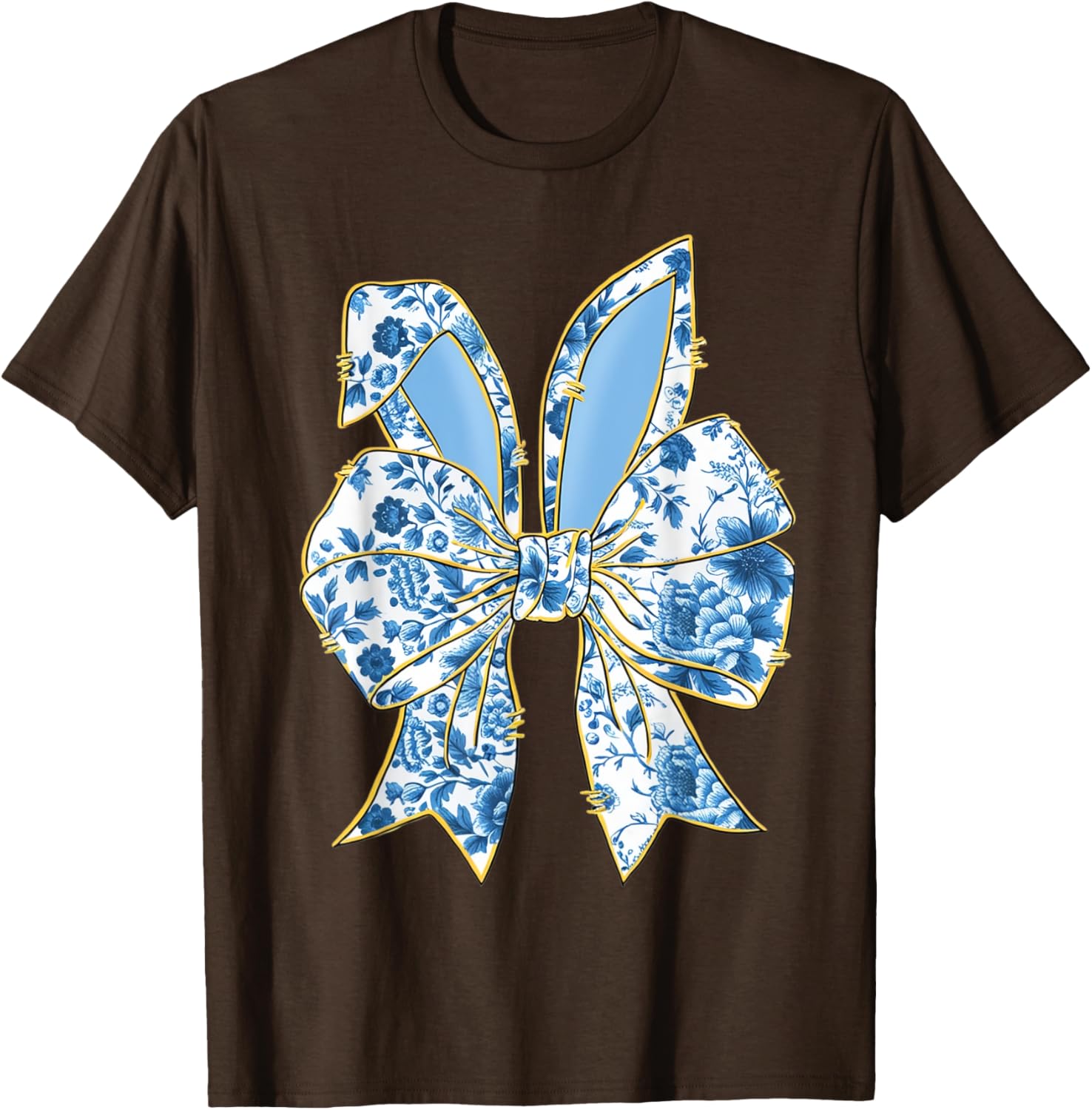 Easter Bunny Nurse Coquette Bow Bunny Ears Blue Floral Women T-Shirt