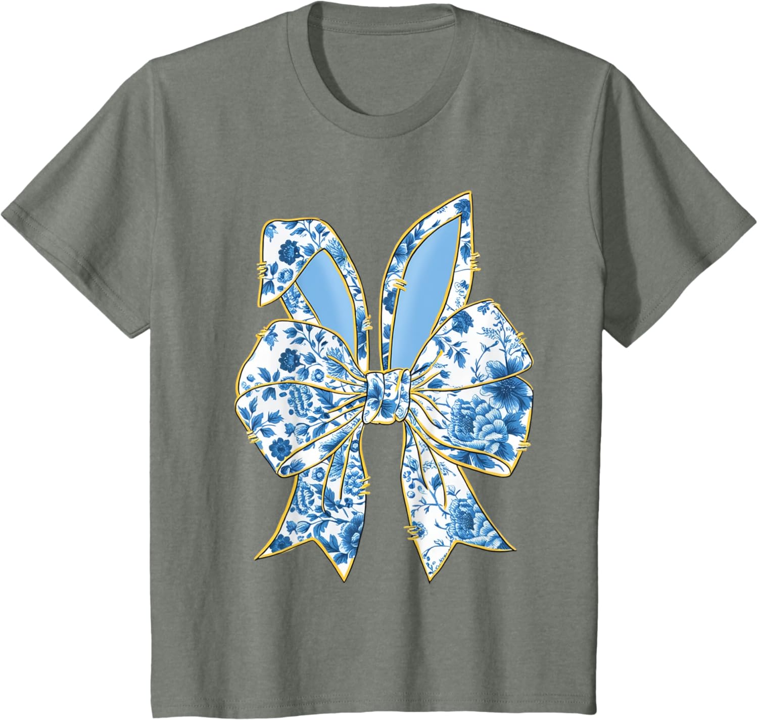 Easter Bunny Nurse Coquette Bow Bunny Ears Blue Floral Women T-Shirt