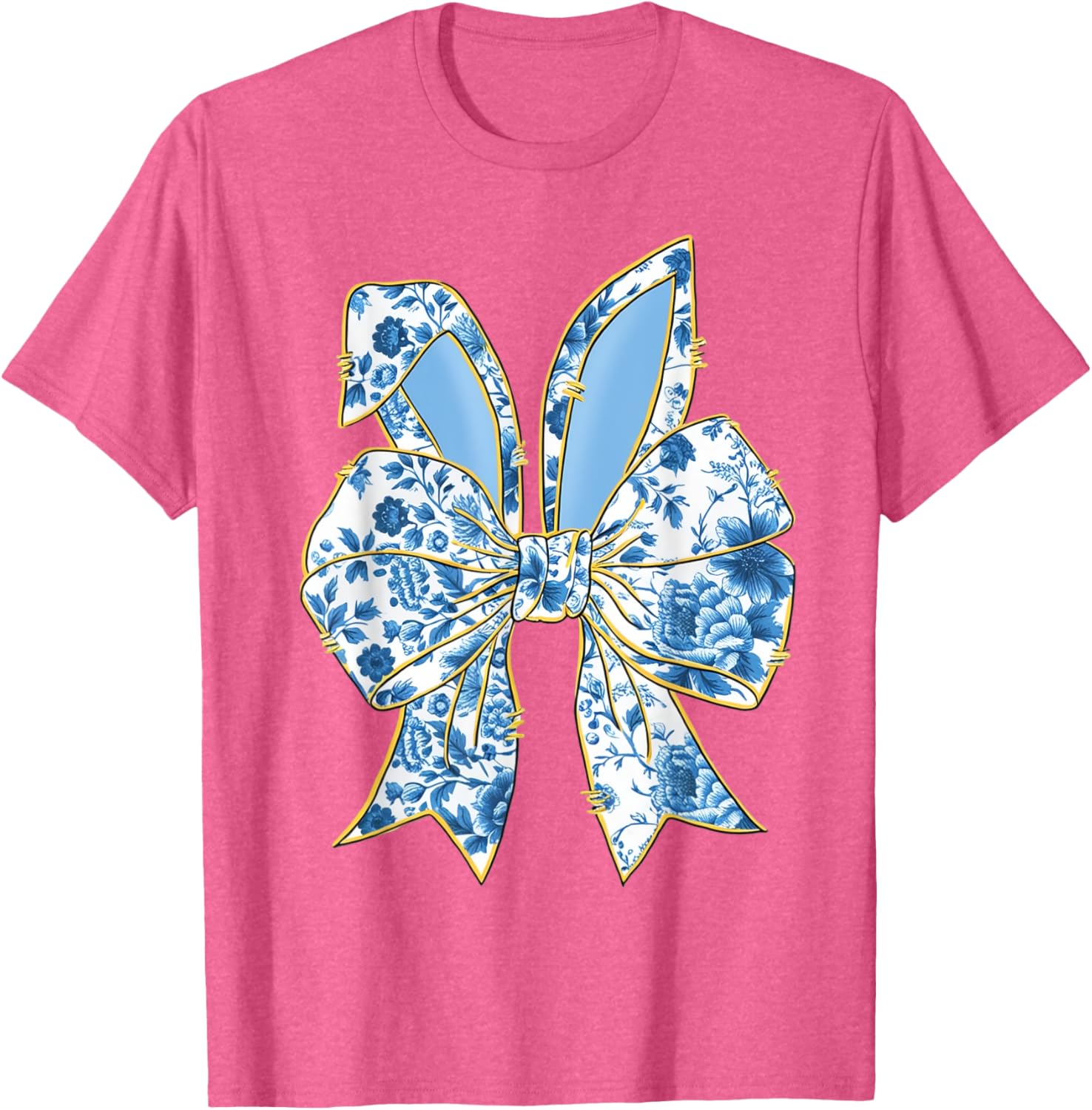 Easter Bunny Nurse Coquette Bow Bunny Ears Blue Floral Women T-Shirt