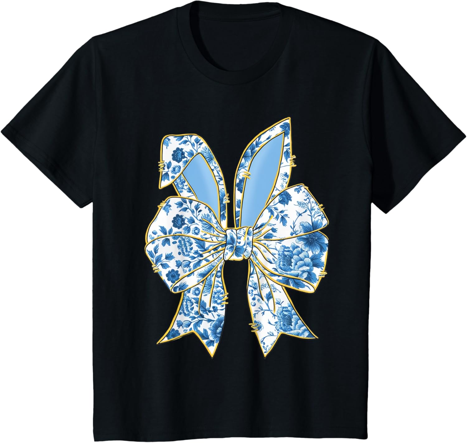 Easter Bunny Nurse Coquette Bow Bunny Ears Blue Floral Women T-Shirt