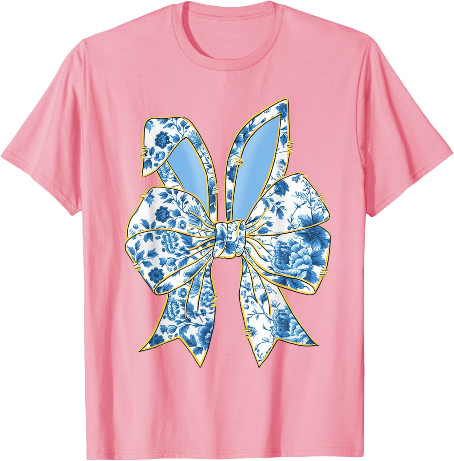 Easter Bunny Nurse Coquette Bow Bunny Ears Blue Floral Women T-Shirt