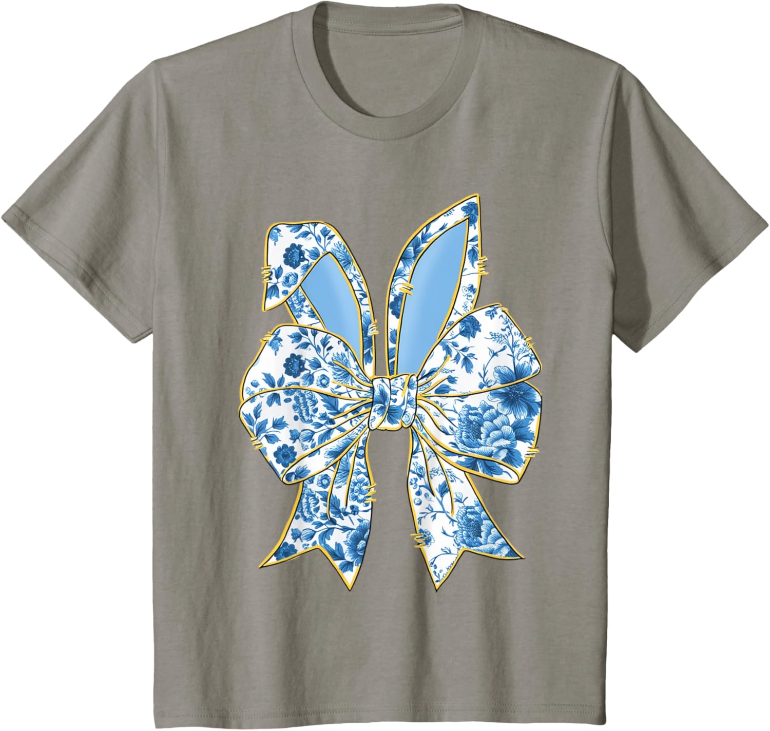 Easter Bunny Nurse Coquette Bow Bunny Ears Blue Floral Women T-Shirt