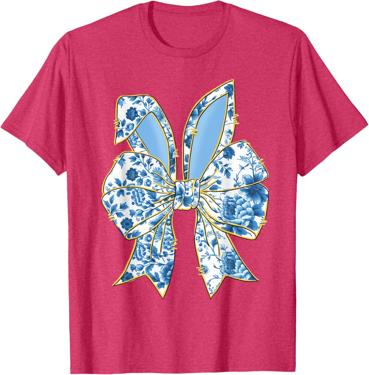 Easter Bunny Nurse Coquette Bow Bunny Ears Blue Floral Women T-Shirt