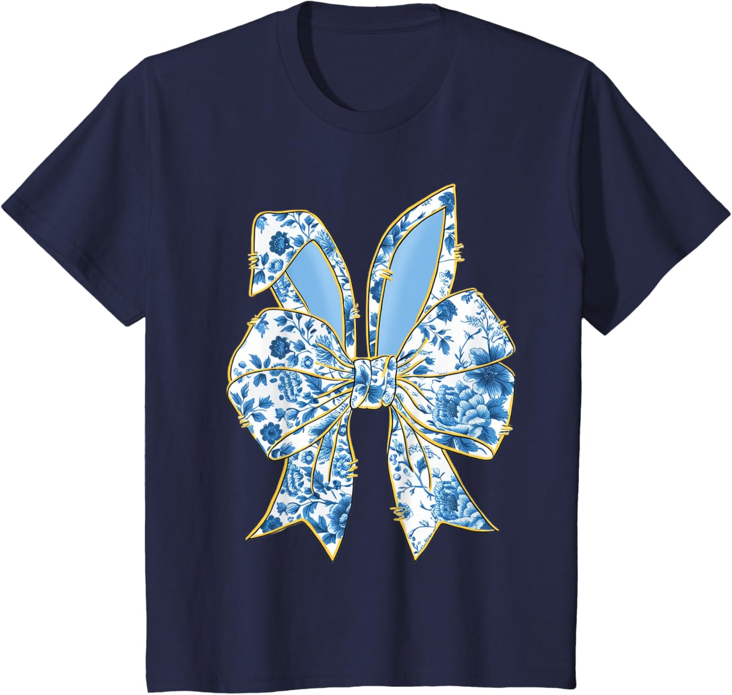 Easter Bunny Nurse Coquette Bow Bunny Ears Blue Floral Women T-Shirt