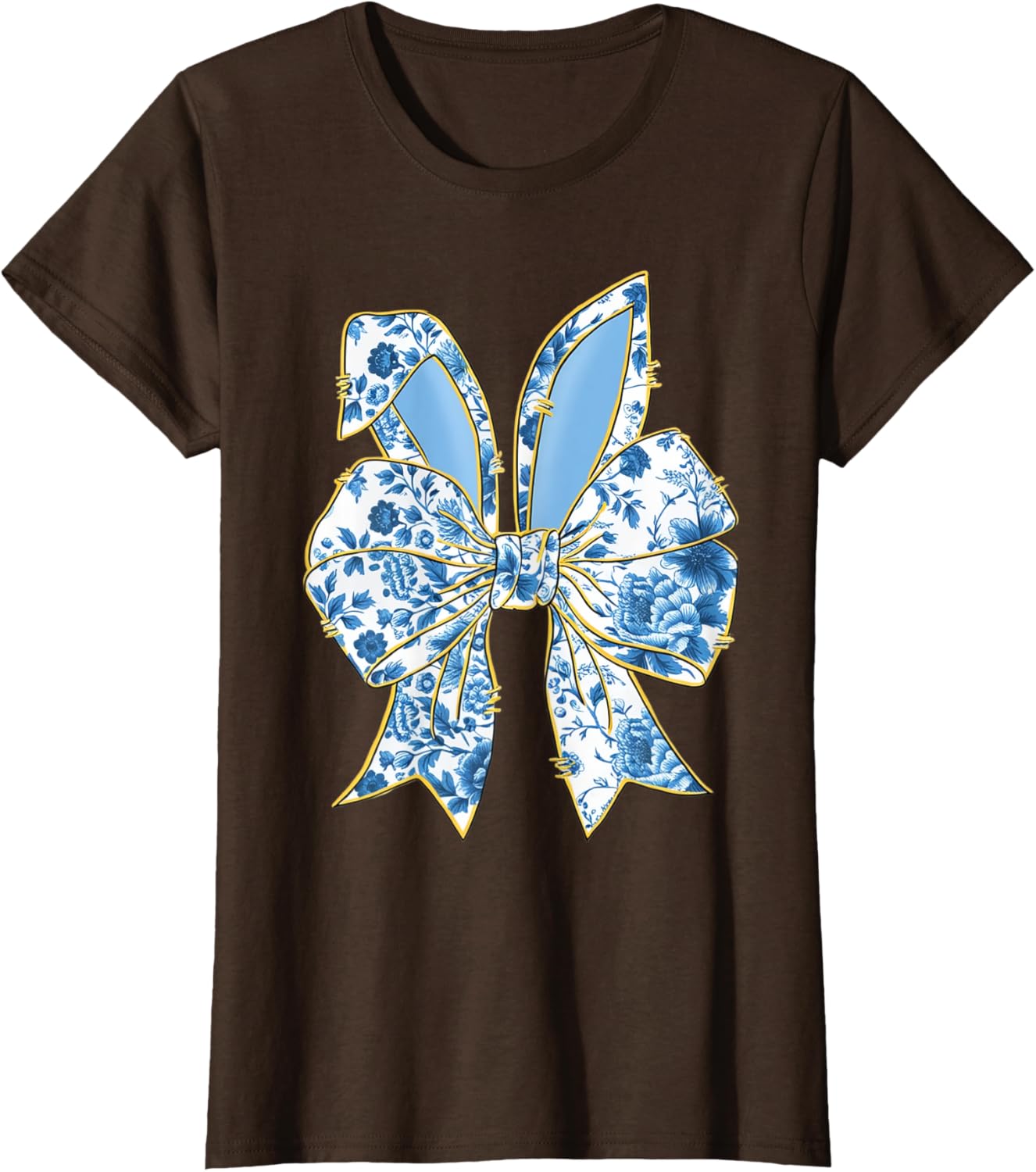 Easter Bunny Nurse Coquette Bow Bunny Ears Blue Floral Women T-Shirt