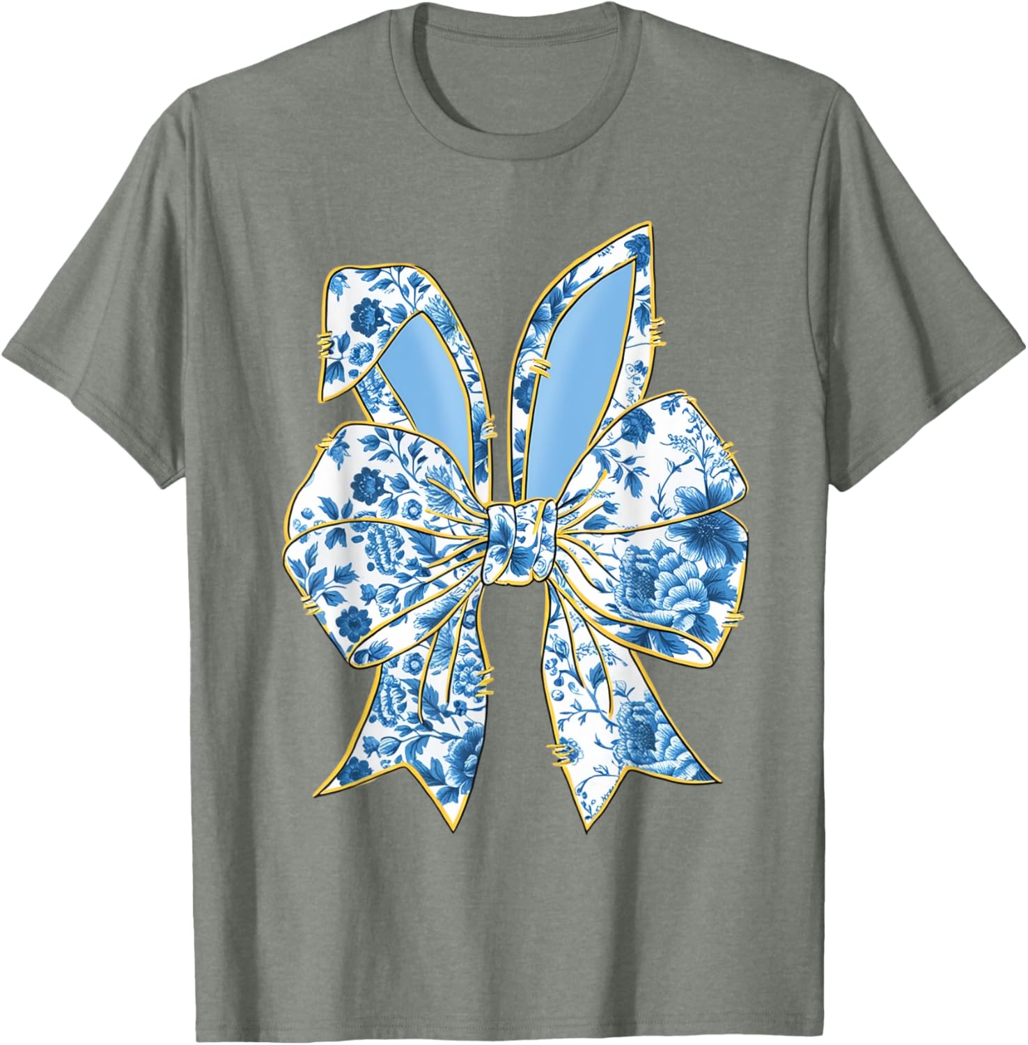 Easter Bunny Nurse Coquette Bow Bunny Ears Blue Floral Women T-Shirt