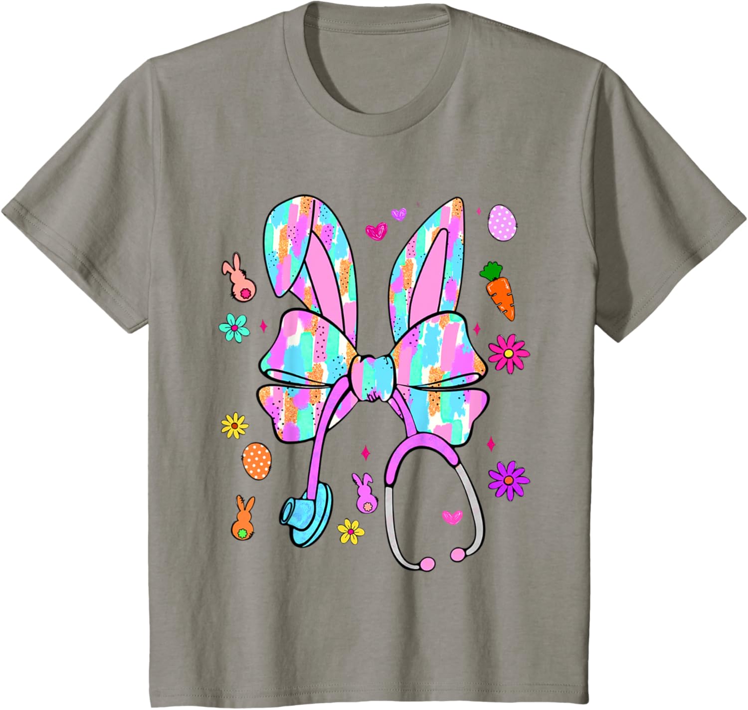 Easter Bunny Nurse Coquette Bow Bunny Ears Polka Dot Pattern T-Shirt