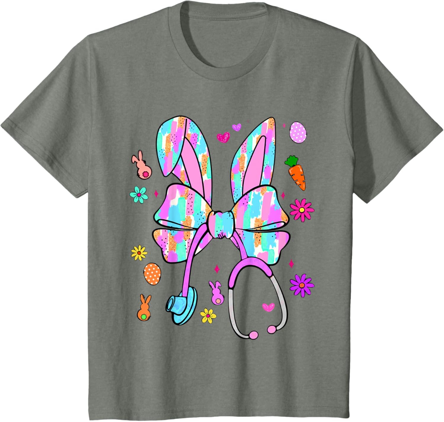 Easter Bunny Nurse Coquette Bow Bunny Ears Polka Dot Pattern T-Shirt