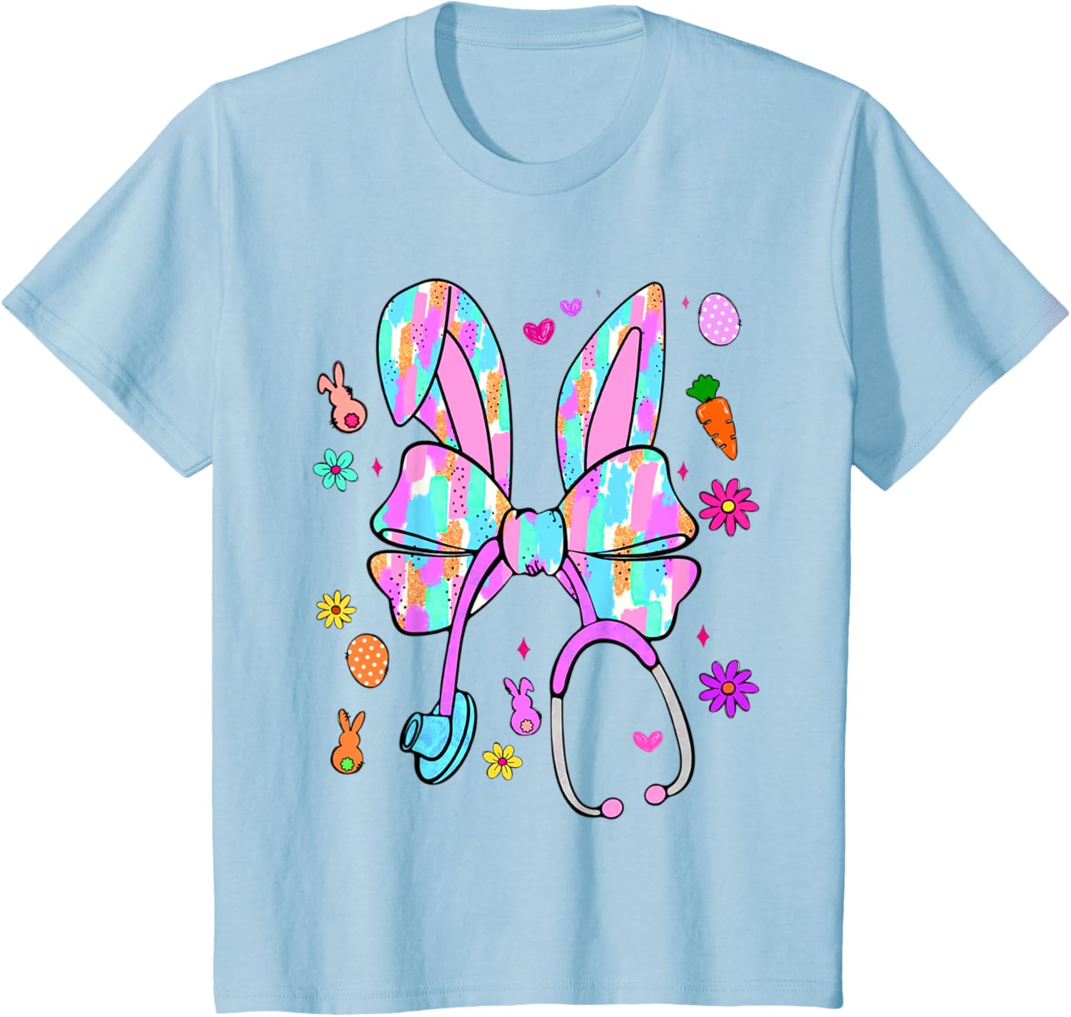 Easter Bunny Nurse Coquette Bow Bunny Ears Polka Dot Pattern T-Shirt