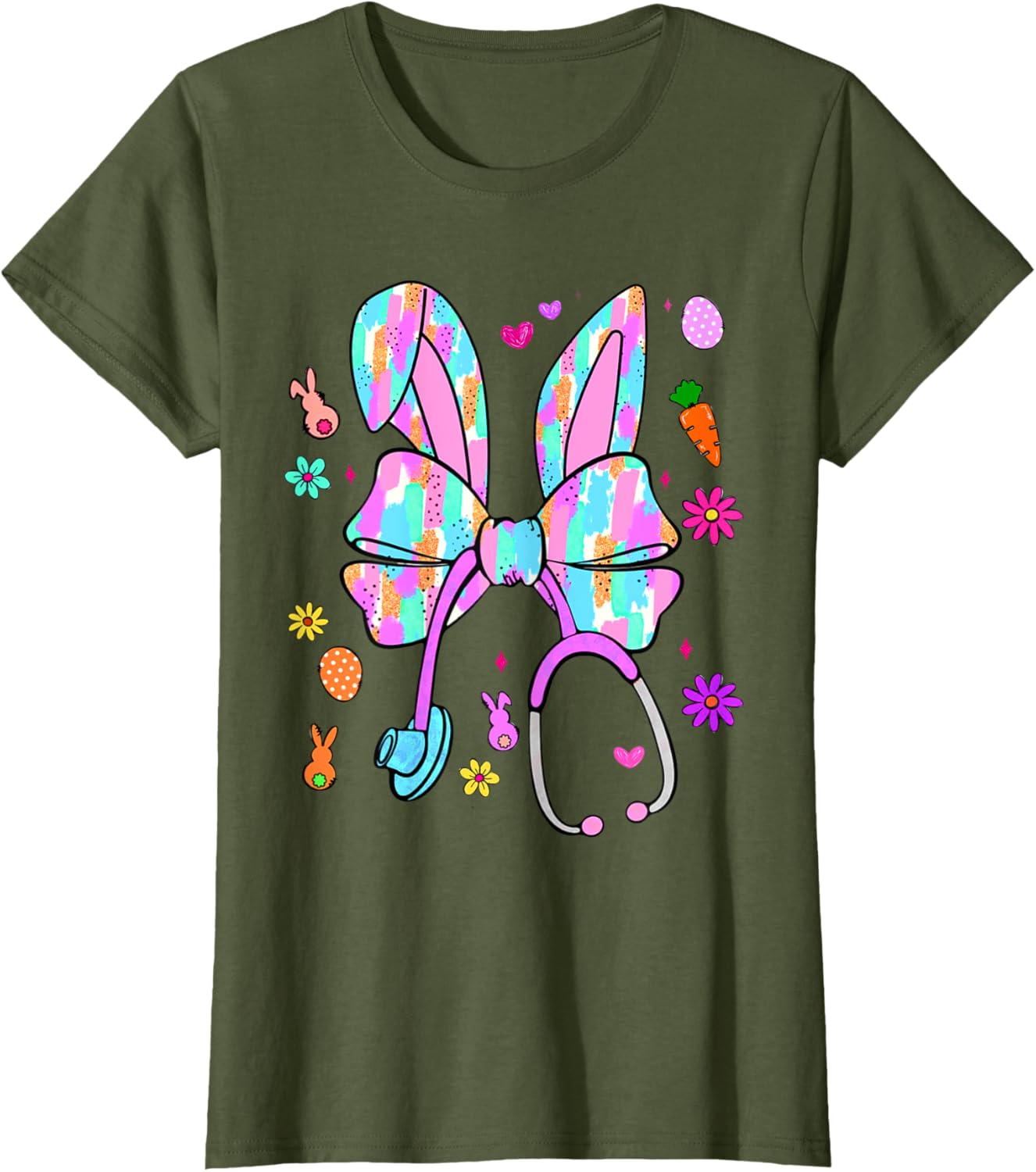 Easter Bunny Nurse Coquette Bow Bunny Ears Polka Dot Pattern T-Shirt