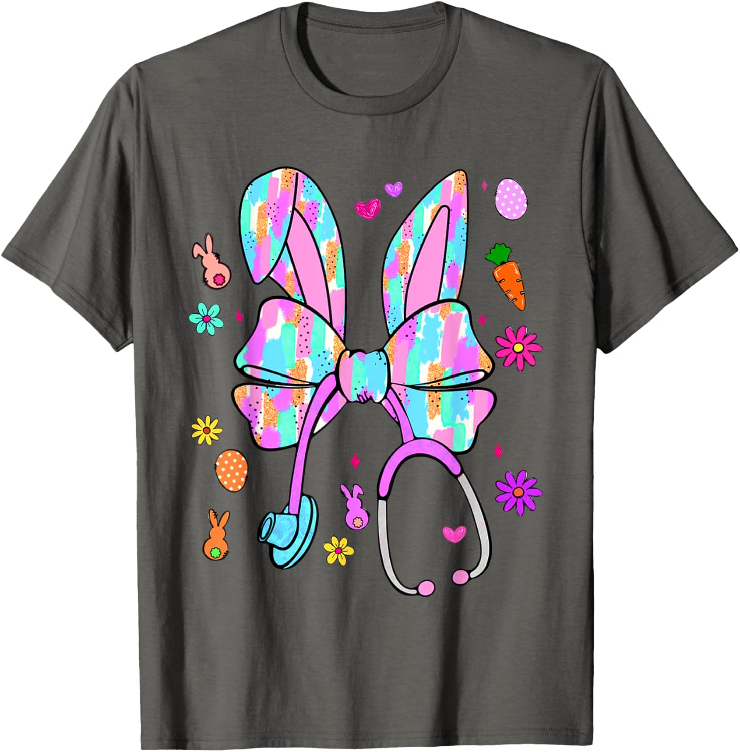 Easter Bunny Nurse Coquette Bow Bunny Ears Polka Dot Pattern T-Shirt