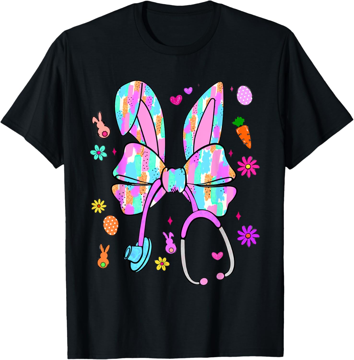 Easter Bunny Nurse Coquette Bow Bunny Ears Polka Dot Pattern T-Shirt