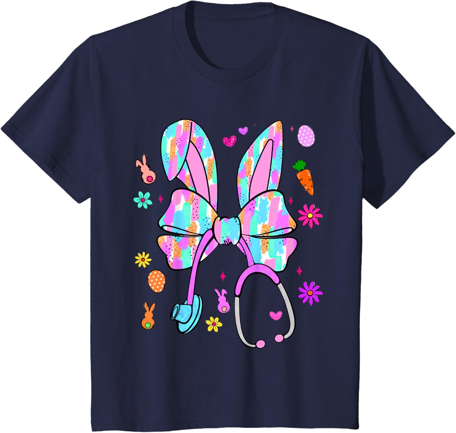 Easter Bunny Nurse Coquette Bow Bunny Ears Polka Dot Pattern T-Shirt