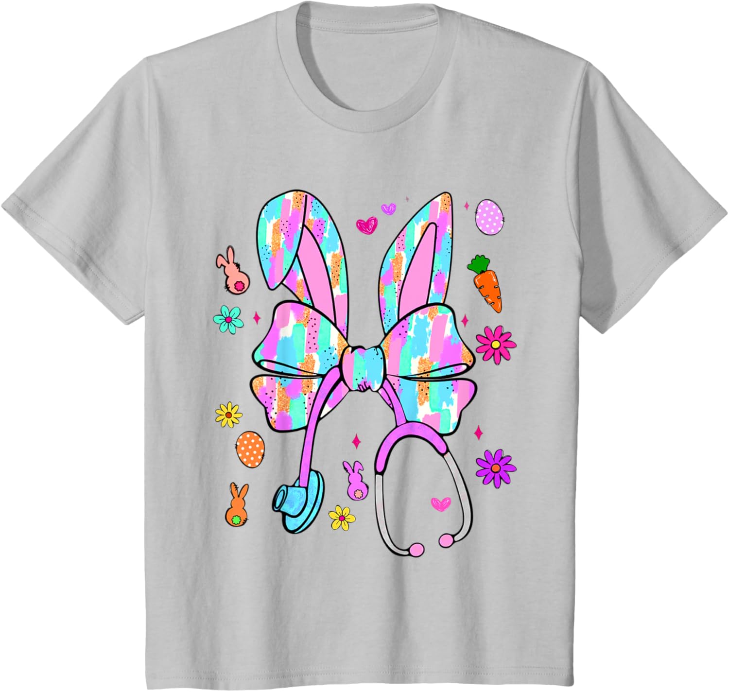 Easter Bunny Nurse Coquette Bow Bunny Ears Polka Dot Pattern T-Shirt