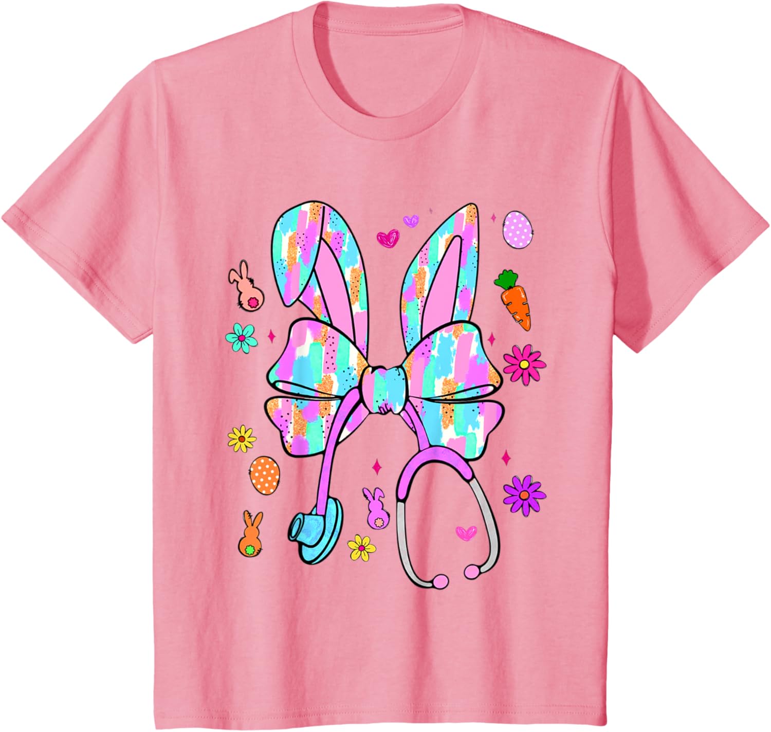 Easter Bunny Nurse Coquette Bow Bunny Ears Polka Dot Pattern T-Shirt