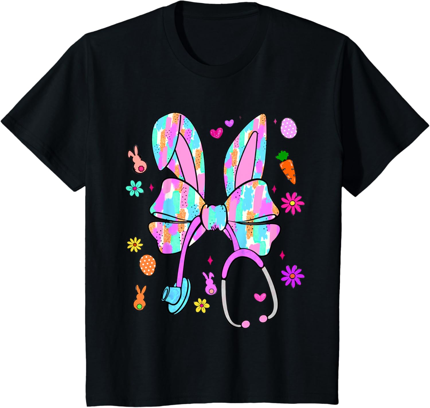 Easter Bunny Nurse Coquette Bow Bunny Ears Polka Dot Pattern T-Shirt