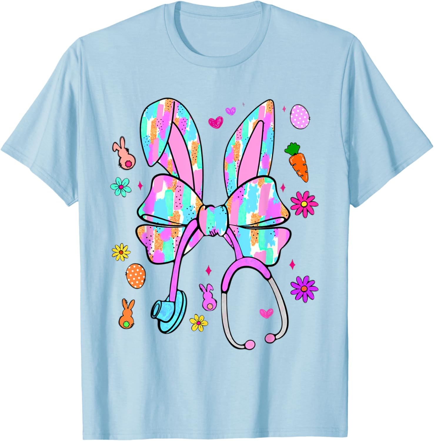 Easter Bunny Nurse Coquette Bow Bunny Ears Polka Dot Pattern T-Shirt