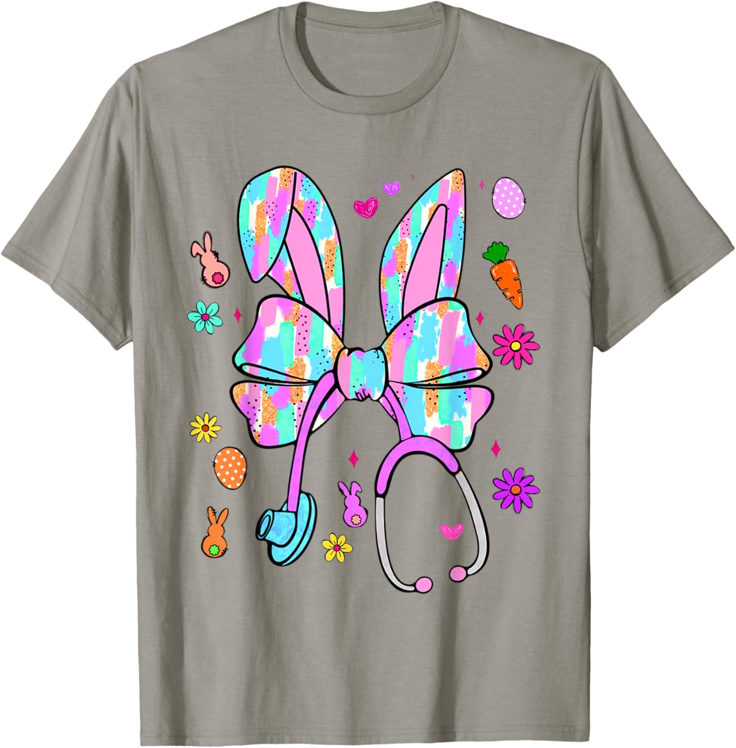 Easter Bunny Nurse Coquette Bow Bunny Ears Polka Dot Pattern T-Shirt