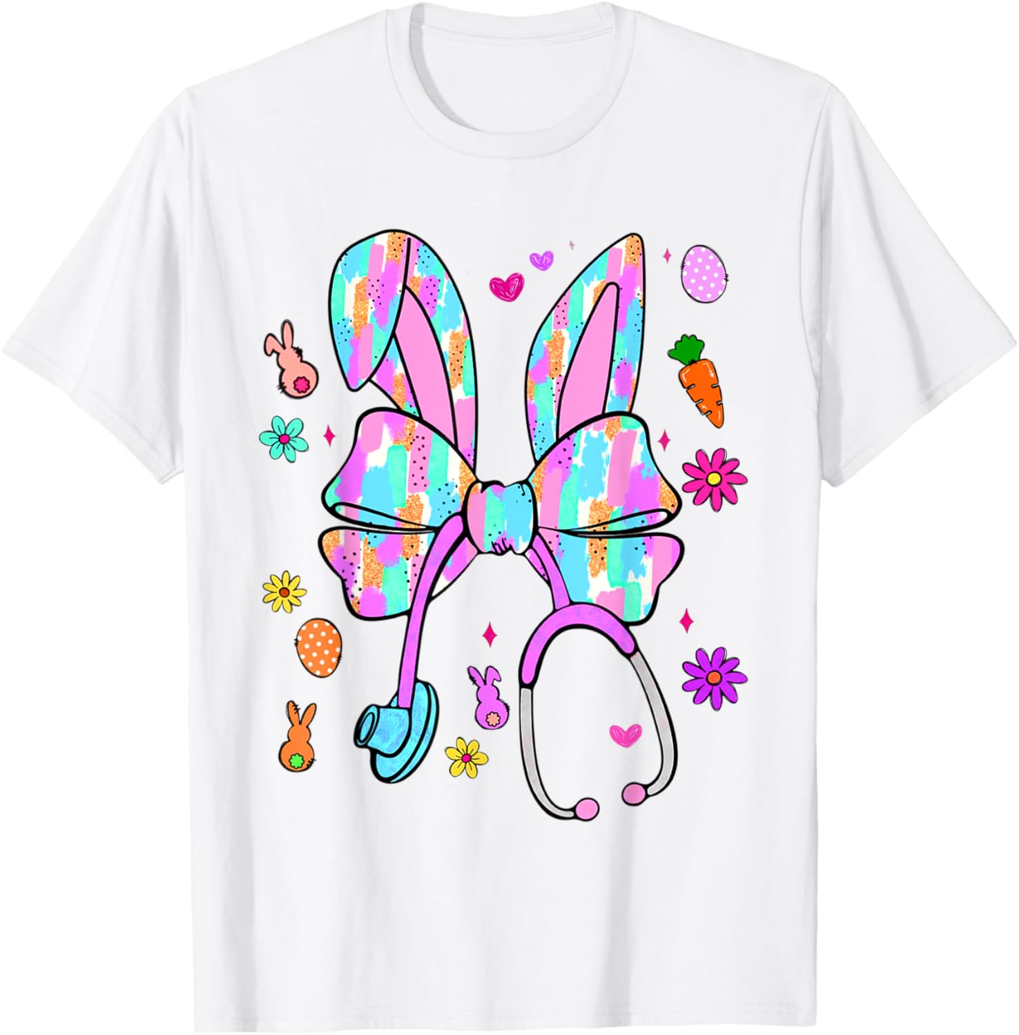 Easter Bunny Nurse Coquette Bow Bunny Ears Polka Dot Pattern T-Shirt