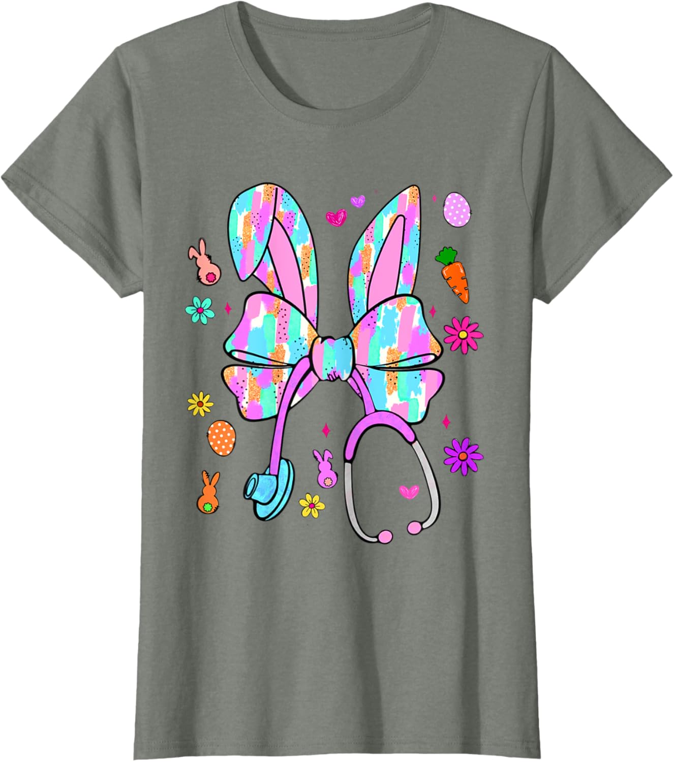 Easter Bunny Nurse Coquette Bow Bunny Ears Polka Dot Pattern T-Shirt