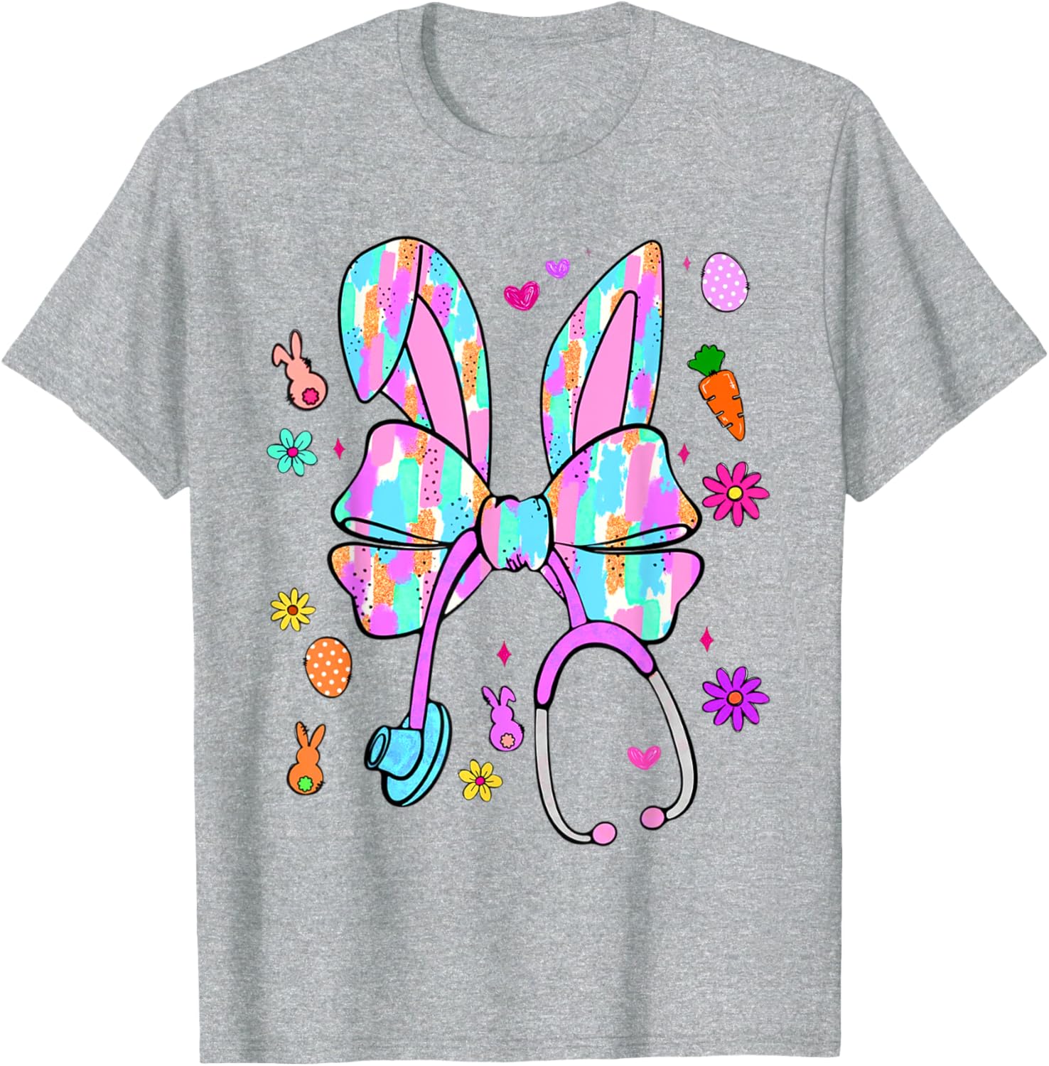 Easter Bunny Nurse Coquette Bow Bunny Ears Polka Dot Pattern T-Shirt