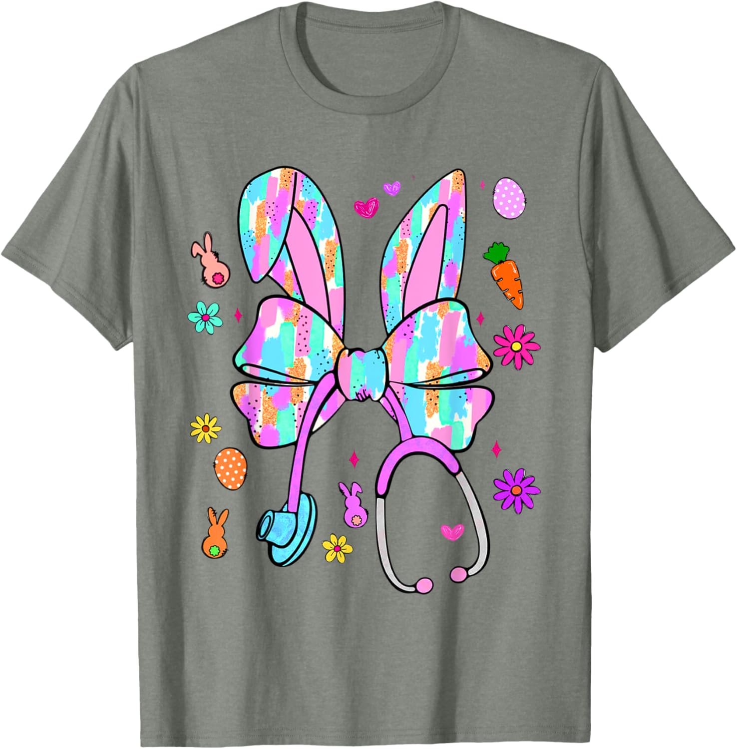 Easter Bunny Nurse Coquette Bow Bunny Ears Polka Dot Pattern T-Shirt