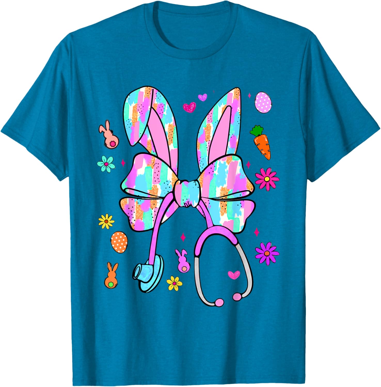 Easter Bunny Nurse Coquette Bow Bunny Ears Polka Dot Pattern T-Shirt